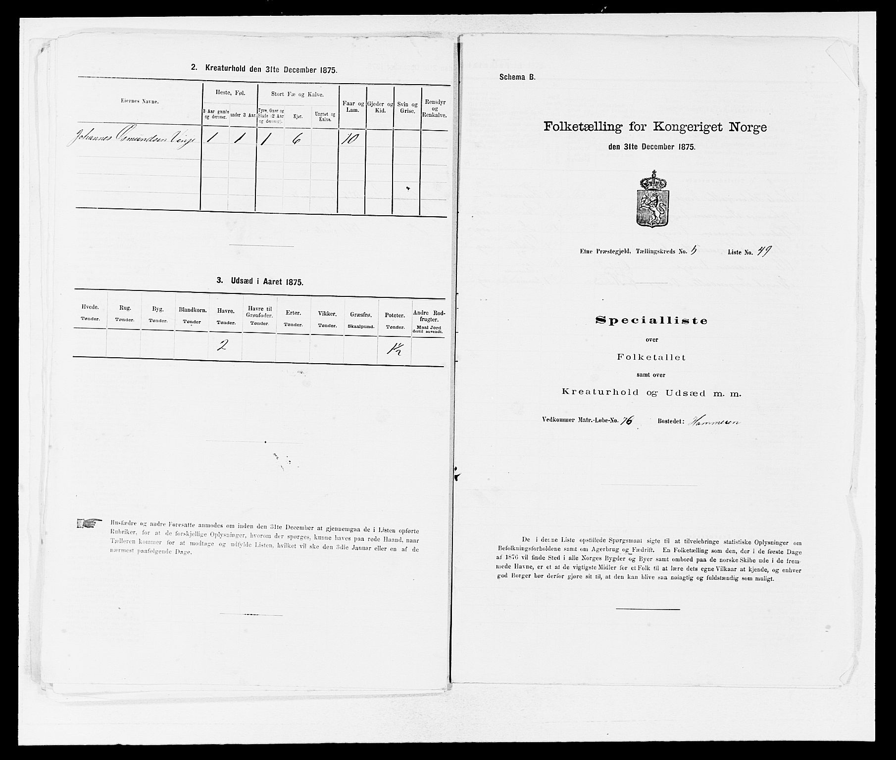 SAB, 1875 census for 1211P Etne, 1875, p. 393