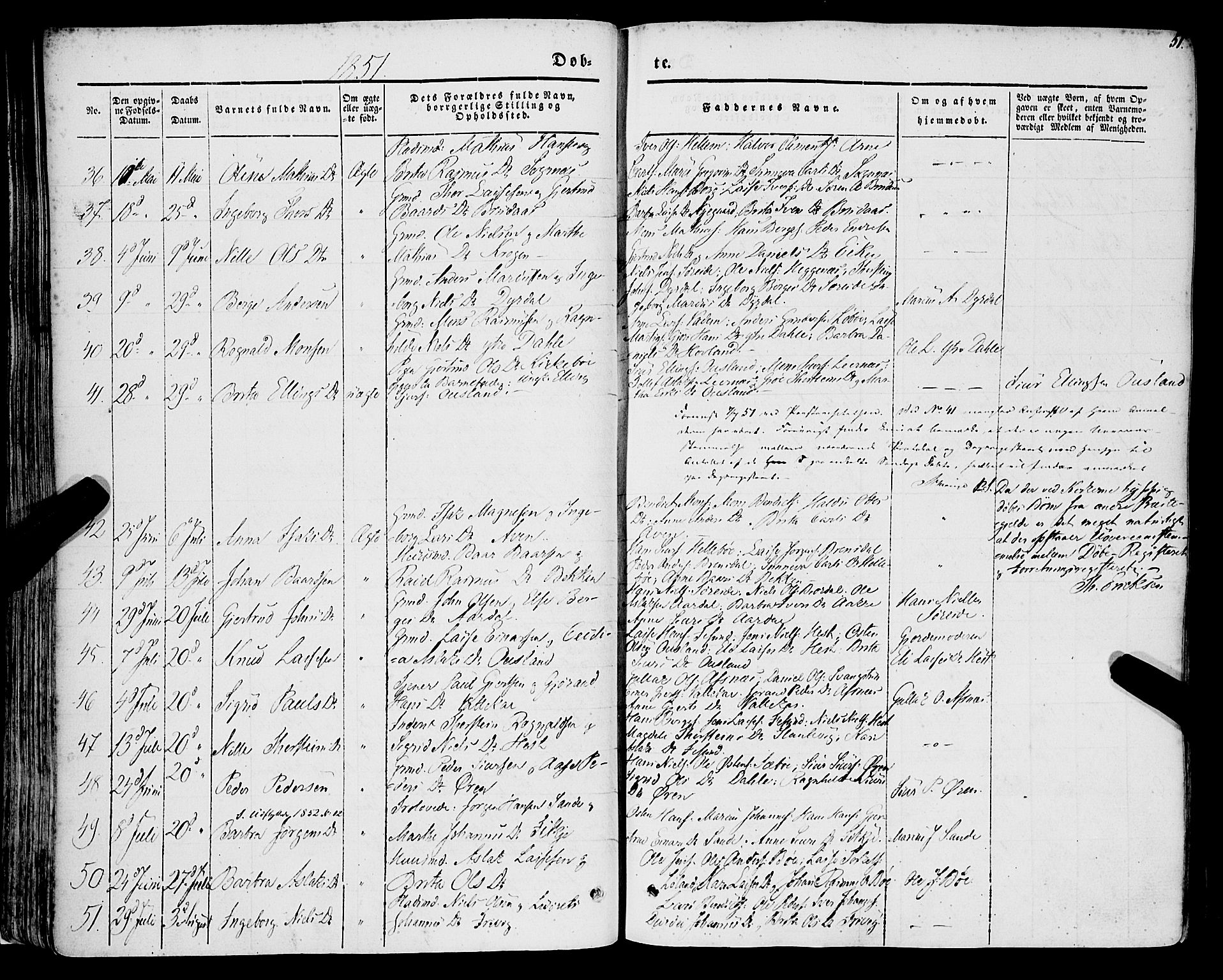 Lavik sokneprestembete, AV/SAB-A-80901: Parish register (official) no. A 3, 1843-1863, p. 51