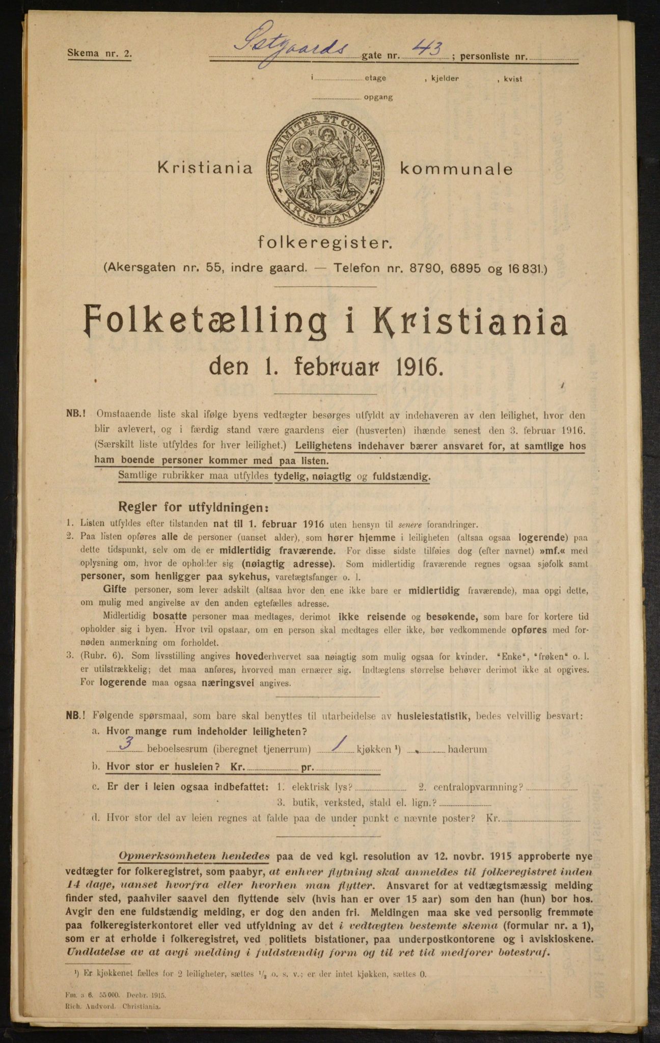 OBA, Municipal Census 1916 for Kristiania, 1916, p. 133079