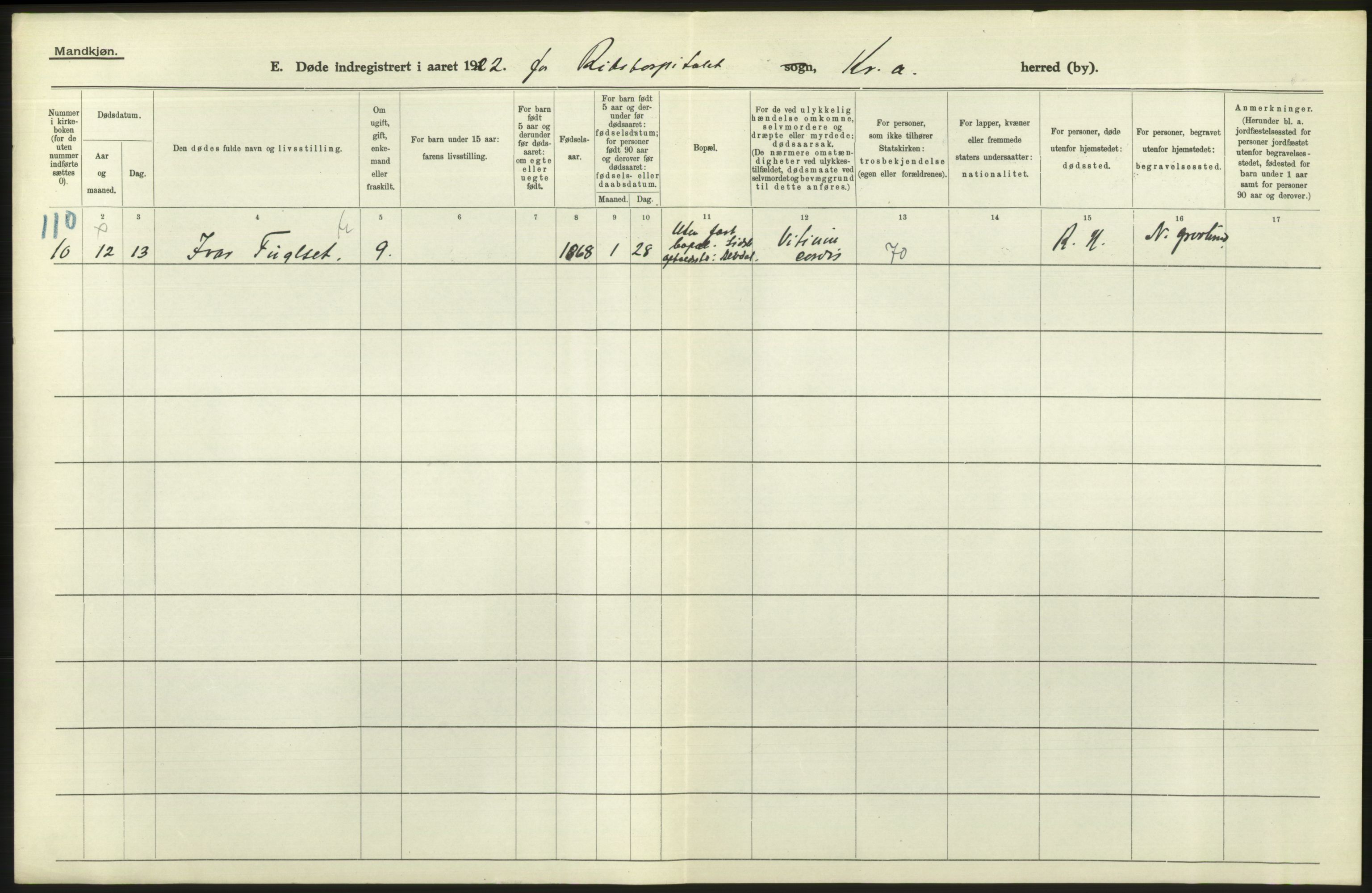 Statistisk sentralbyrå, Sosiodemografiske emner, Befolkning, RA/S-2228/D/Df/Dfc/Dfcb/L0010: Kristiania: Døde, dødfødte, 1922, p. 652