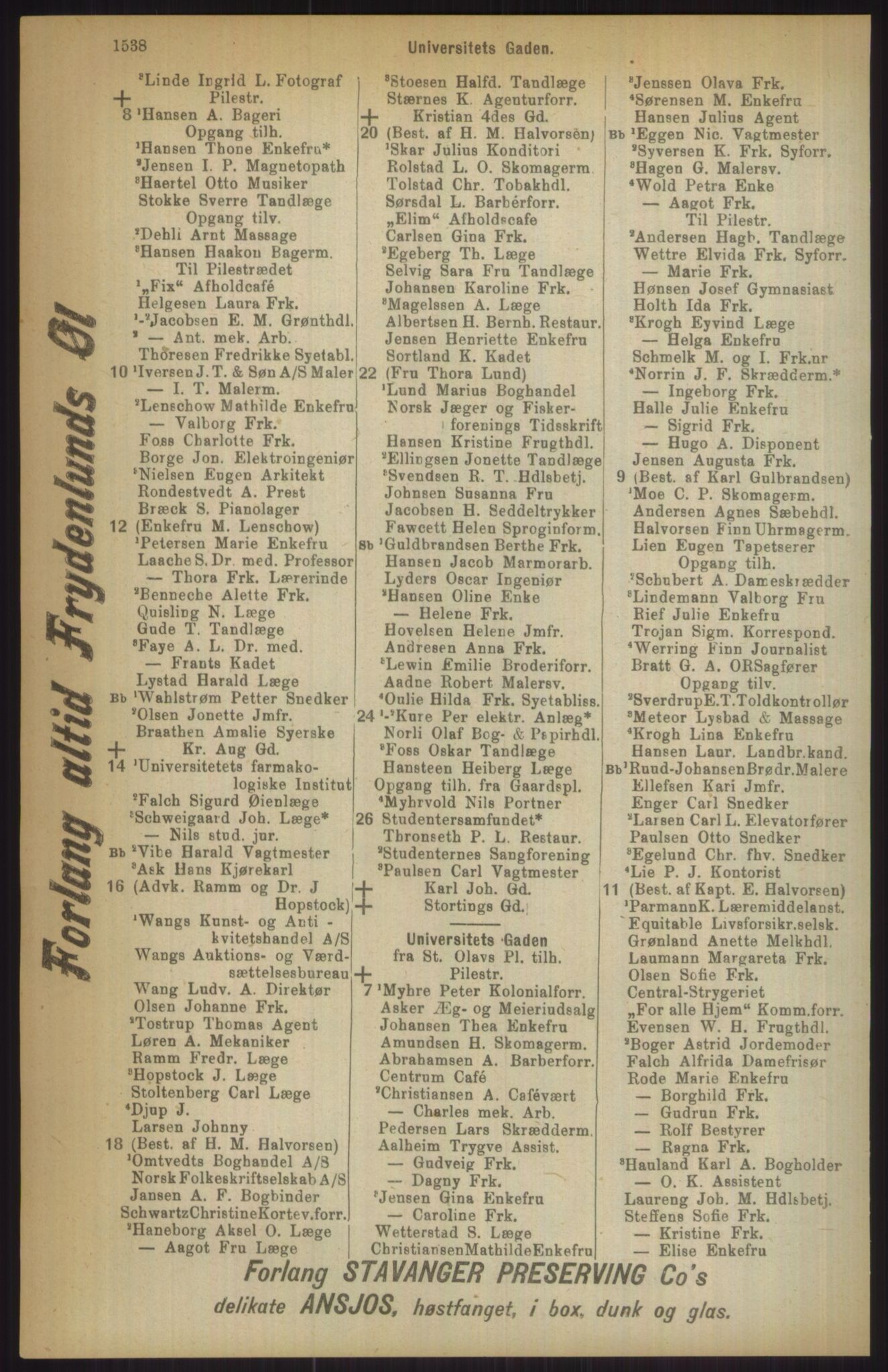 Kristiania/Oslo adressebok, PUBL/-, 1911, p. 1538