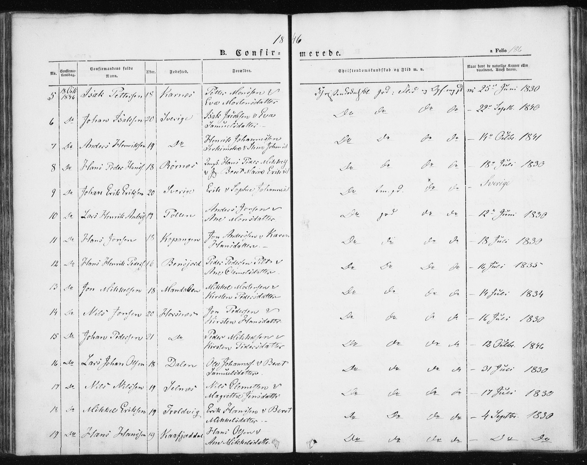 Lyngen sokneprestembete, AV/SATØ-S-1289/H/He/Hea/L0004kirke: Parish register (official) no. 4, 1839-1858, p. 186