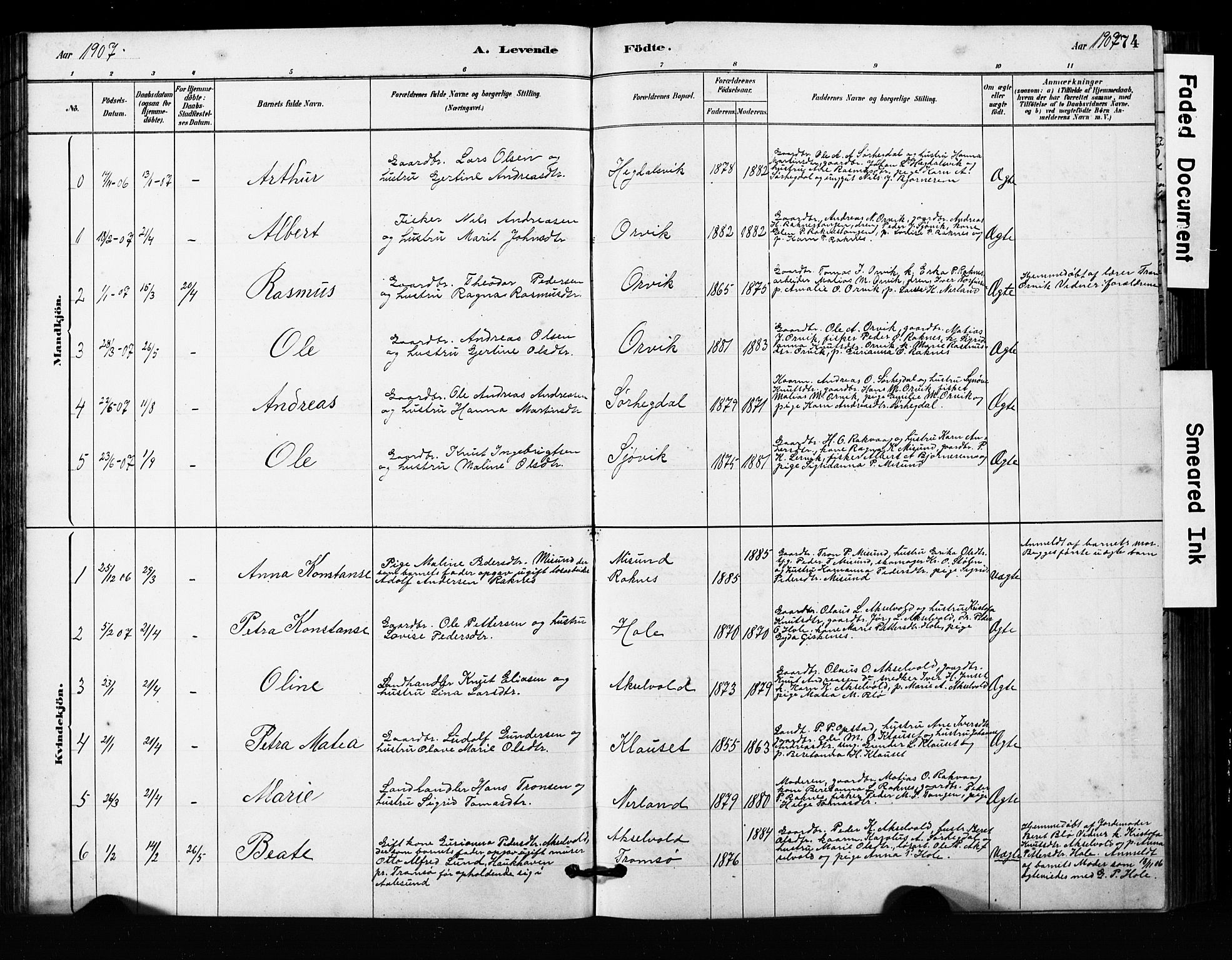 Ministerialprotokoller, klokkerbøker og fødselsregistre - Møre og Romsdal, SAT/A-1454/563/L0737: Parish register (copy) no. 563C01, 1878-1916, p. 74