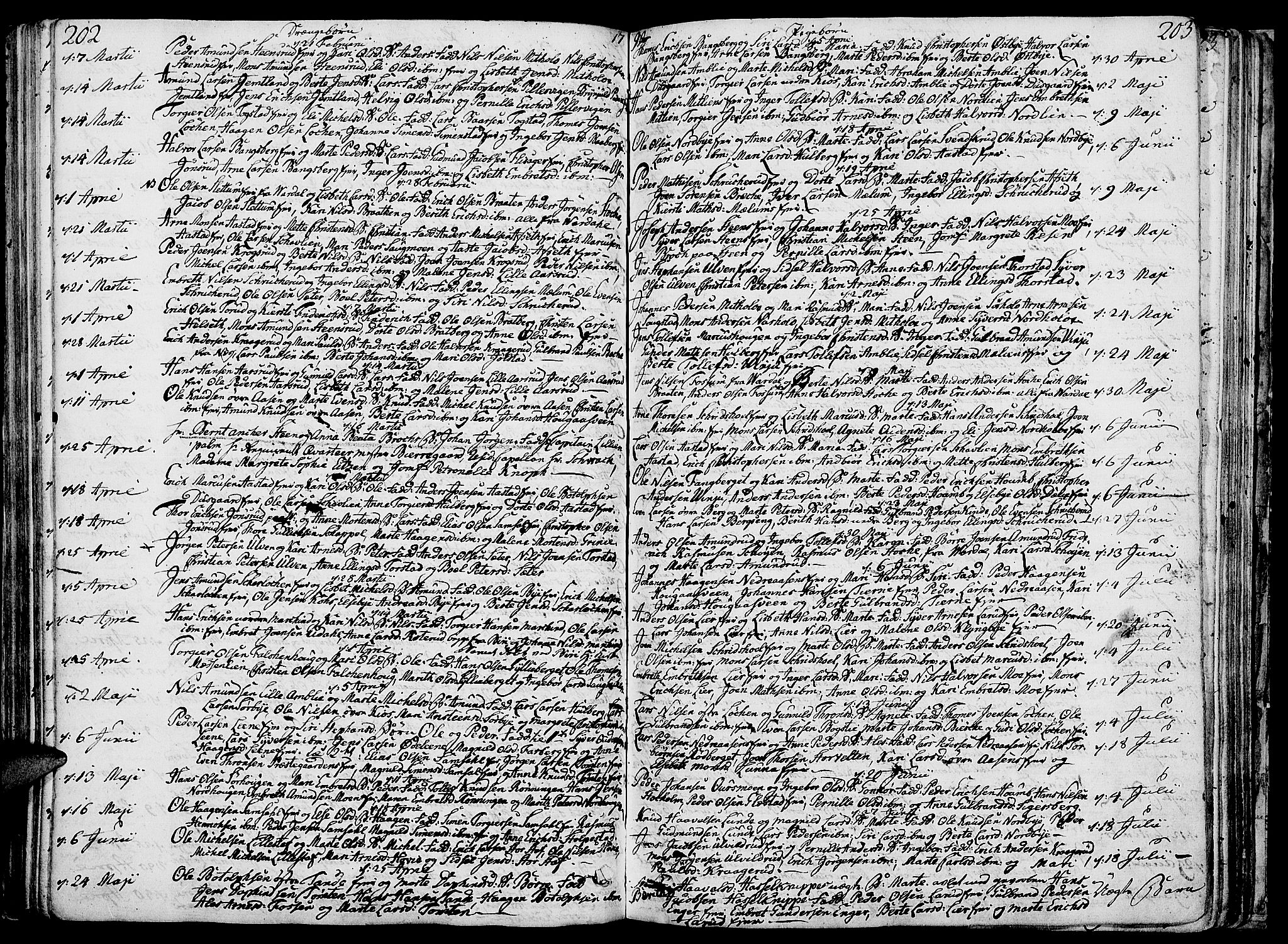 Ringsaker prestekontor, AV/SAH-PREST-014/K/Ka/L0003: Parish register (official) no. 3, 1775-1798, p. 202-203