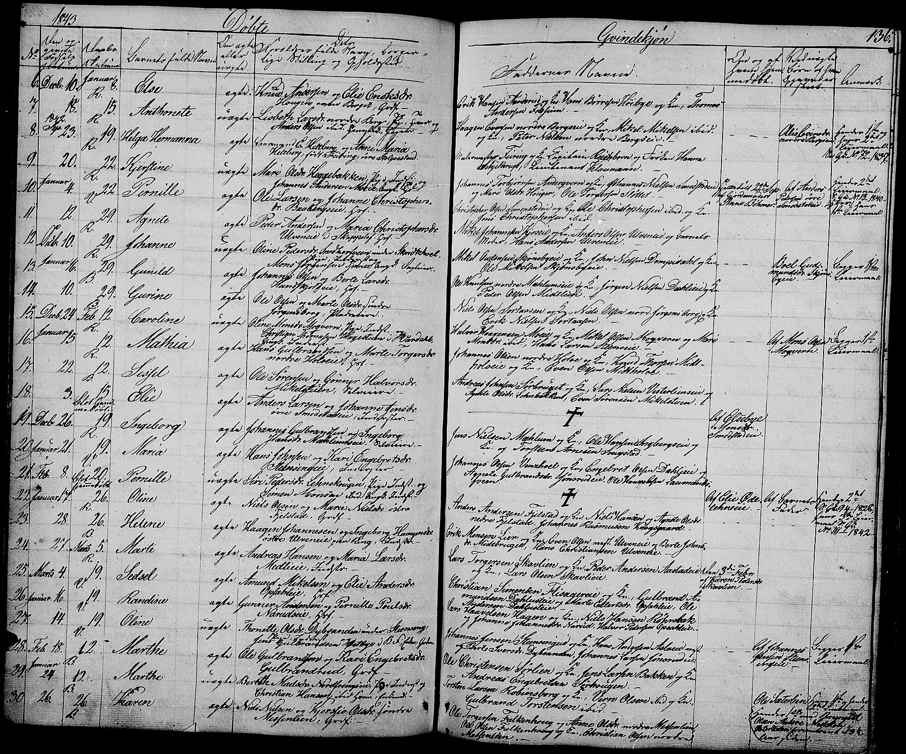 Ringsaker prestekontor, AV/SAH-PREST-014/L/La/L0005: Parish register (copy) no. 5, 1839-1850, p. 136