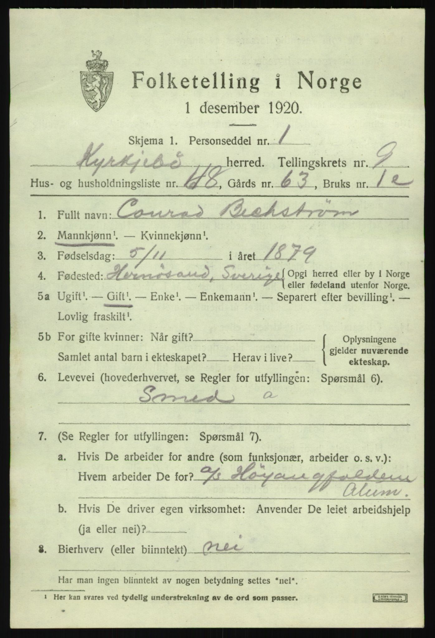 SAB, 1920 census for Kyrkjebø, 1920, p. 5329