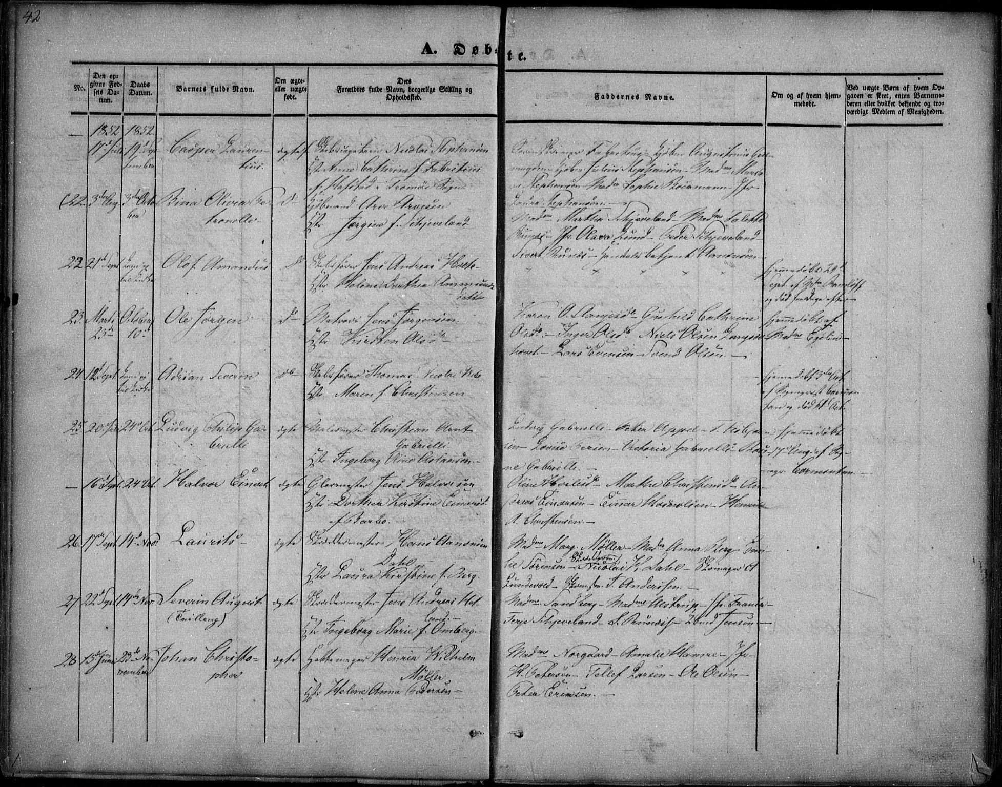 Arendal sokneprestkontor, Trefoldighet, AV/SAK-1111-0040/F/Fa/L0005: Parish register (official) no. A 5, 1838-1854, p. 42