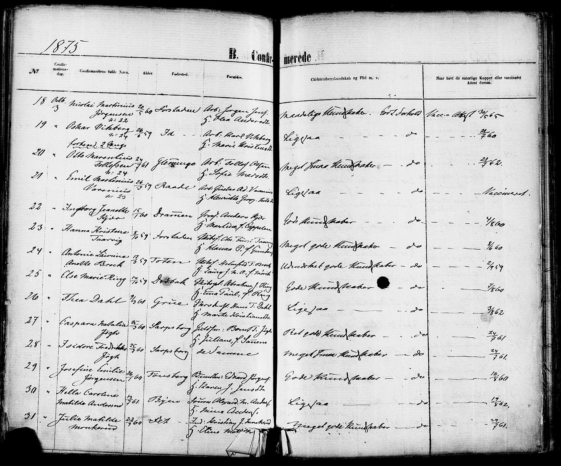 Fredrikstad domkirkes prestekontor Kirkebøker, AV/SAO-A-10906/F/Fa/L0001: Parish register (official) no. 1, 1871-1878, p. 211