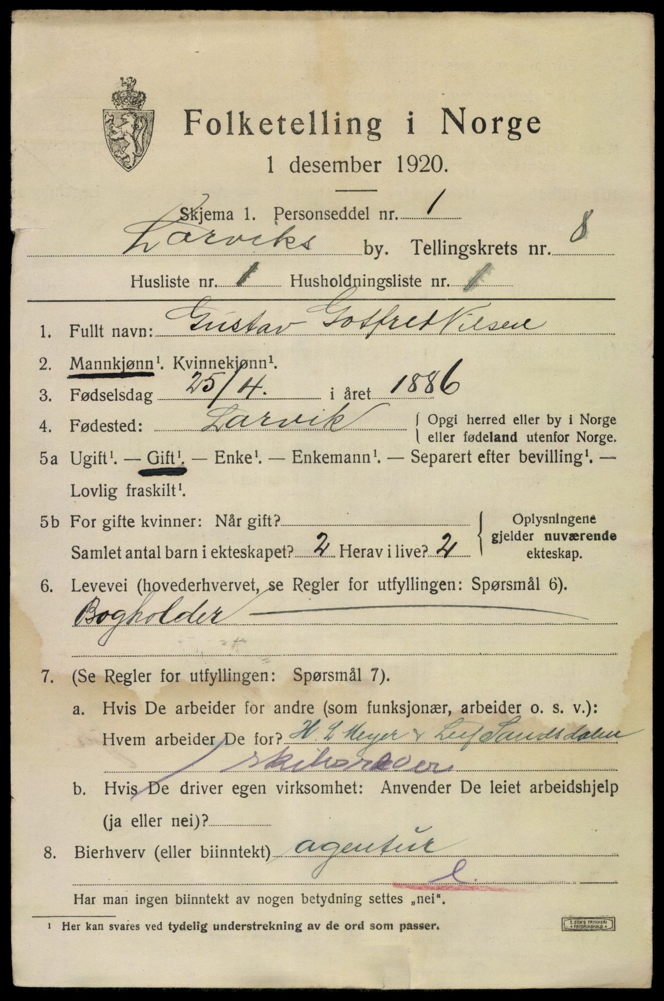 SAKO, 1920 census for Larvik, 1920, p. 22962