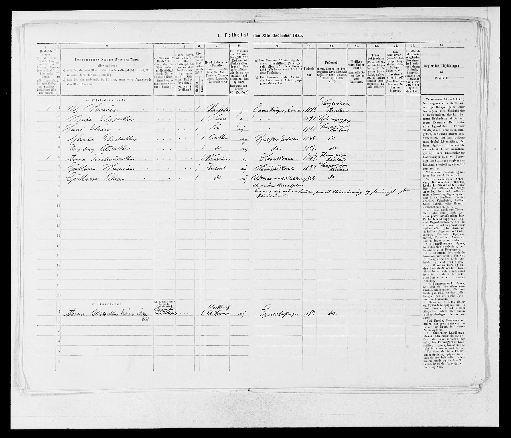 SAB, 1875 census for 1421P Aurland, 1875, p. 260