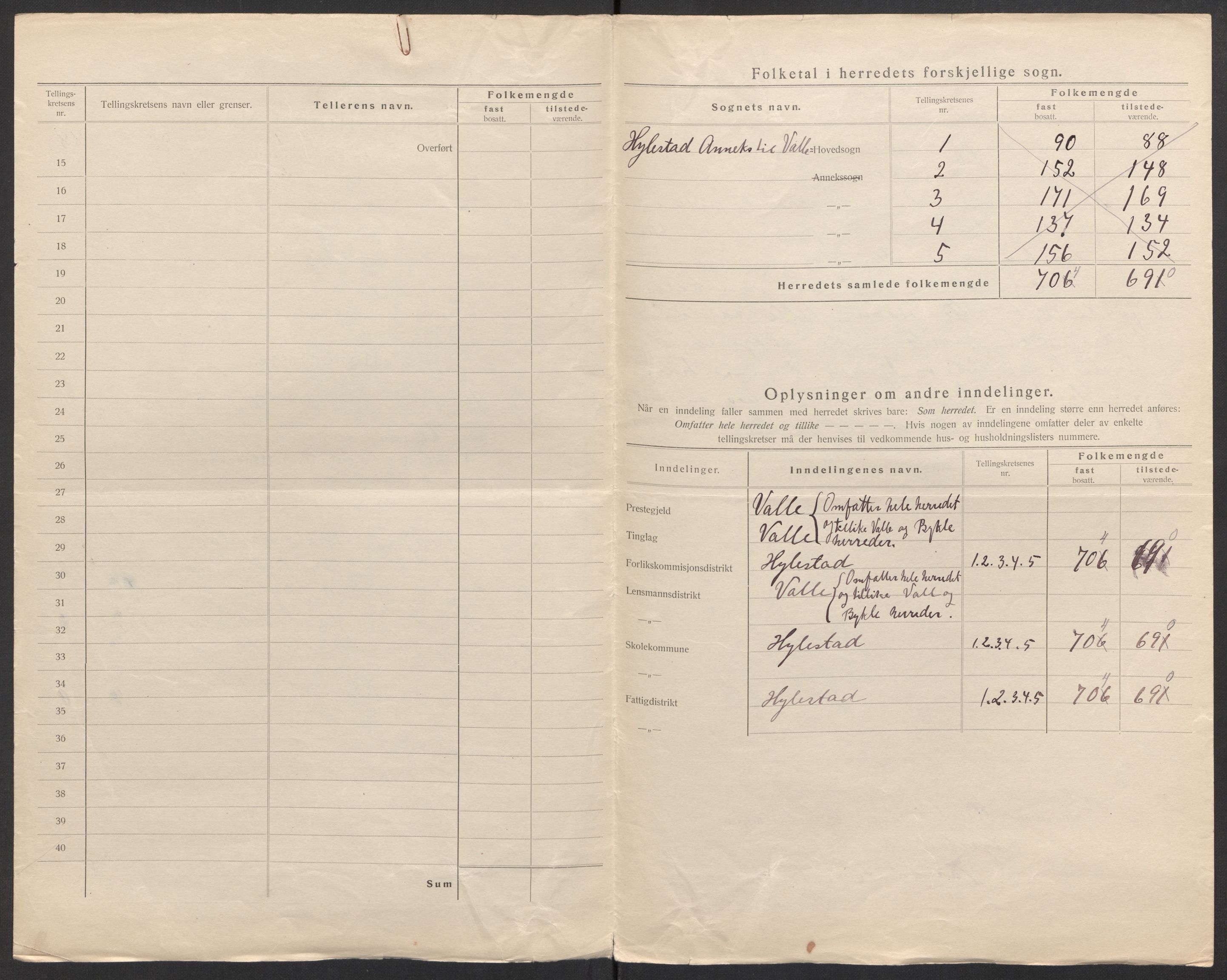 SAK, 1920 census for Hylestad, 1920, p. 7