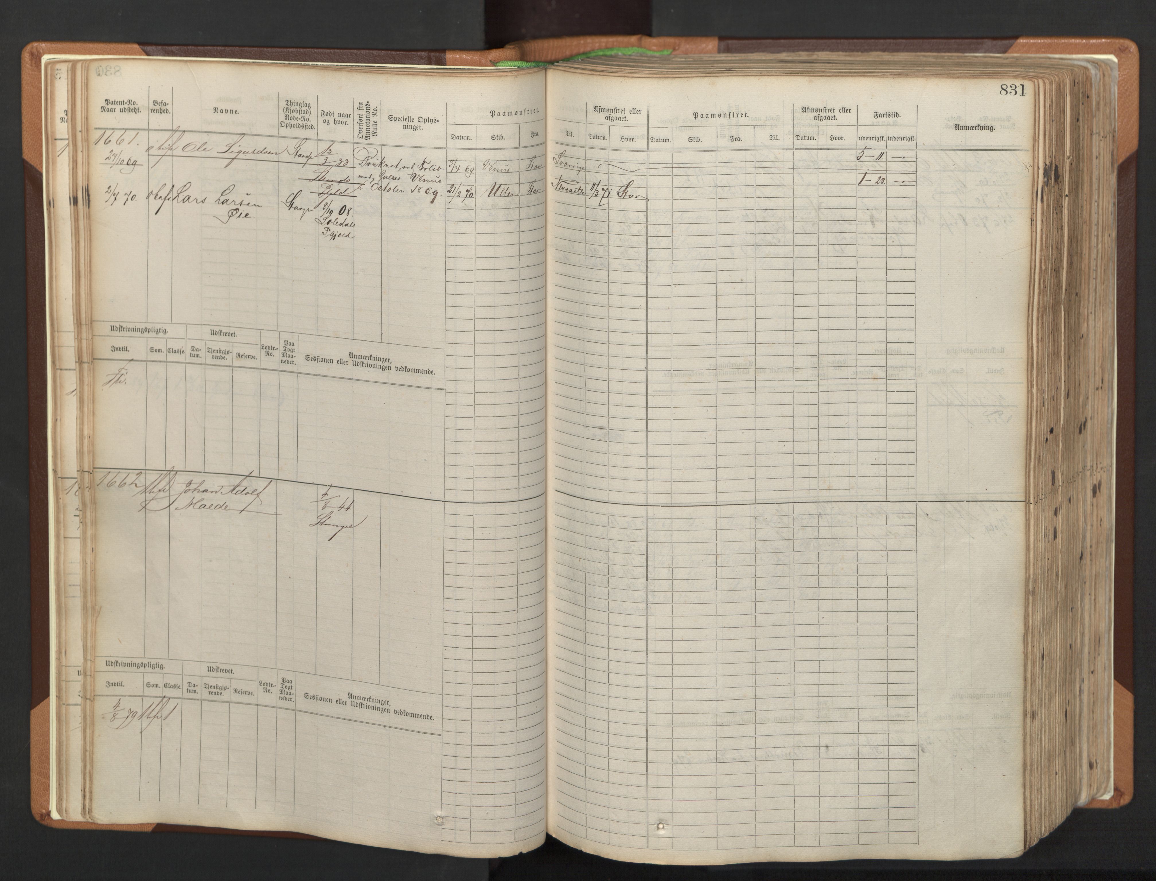 Stavanger sjømannskontor, AV/SAST-A-102006/F/Fb/Fbb/L0006: Sjøfartshovedrulle, patentnr. 1607-2402 (del 3), 1869-1880, p. 30