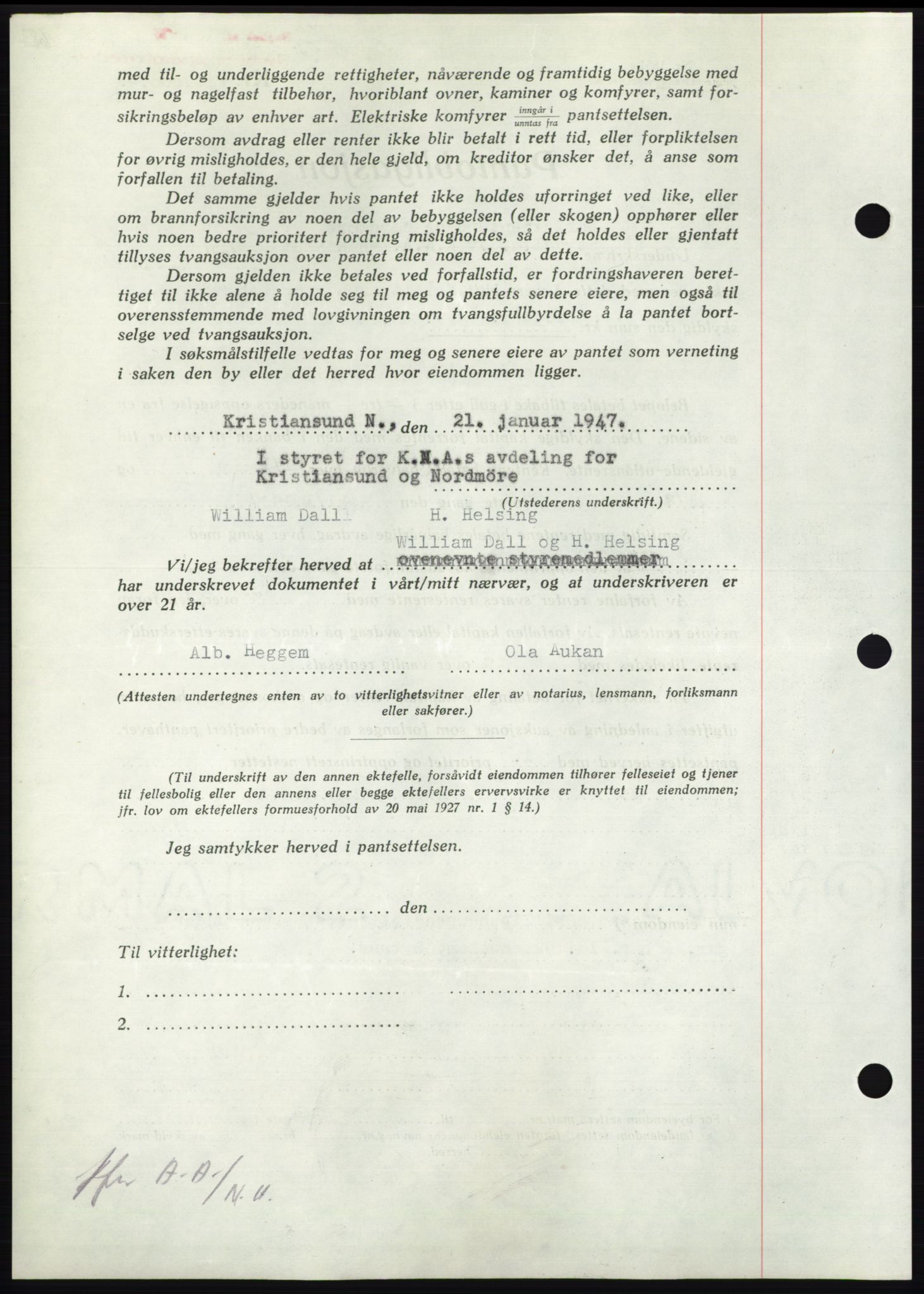 Nordmøre sorenskriveri, AV/SAT-A-4132/1/2/2Ca: Mortgage book no. B95, 1946-1947, Diary no: : 220/1947