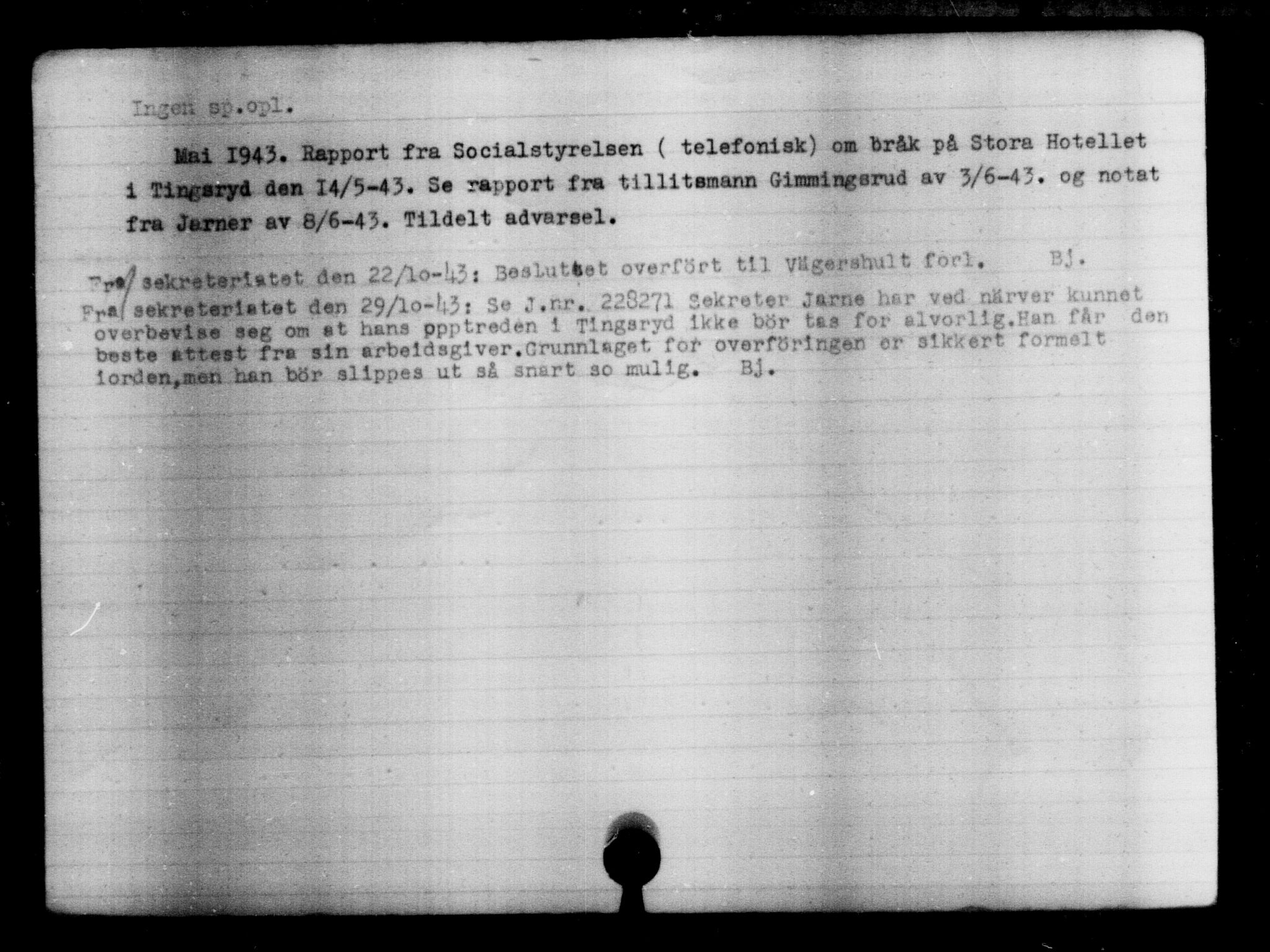 Utenriksstasjonene, Legasjonen i Stockholm, Flyktningkontoret, AV/RA-S-6753/V/Va/L0004: Kjesäterkartoteket, flyktninger med registreringsnr. 3496-6610, 1940-1945, p. 2264