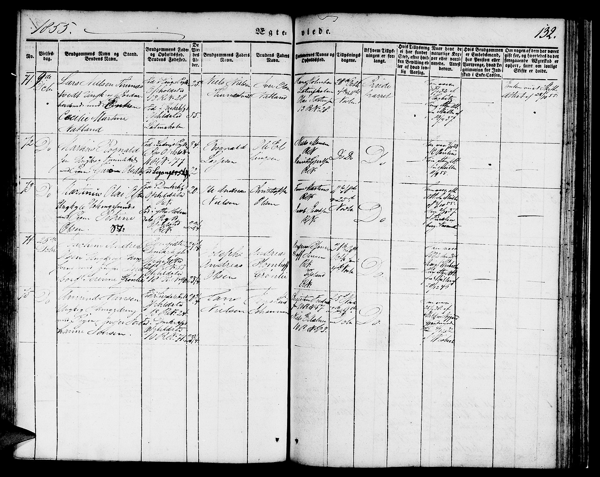 Domkirken sokneprestembete, SAB/A-74801/H/Hab/L0029: Parish register (copy) no. D 1, 1839-1857, p. 132