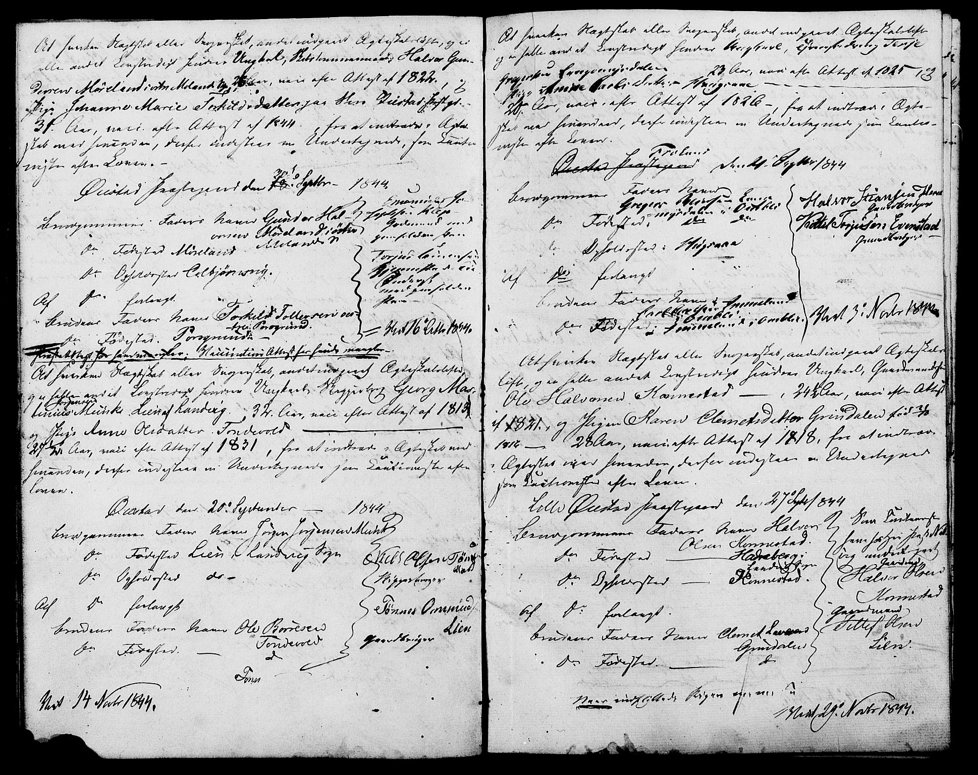Øyestad sokneprestkontor, AV/SAK-1111-0049/F/Fe/L0002: Best man's statements no. A VI 20, 1844-1846, p. 9