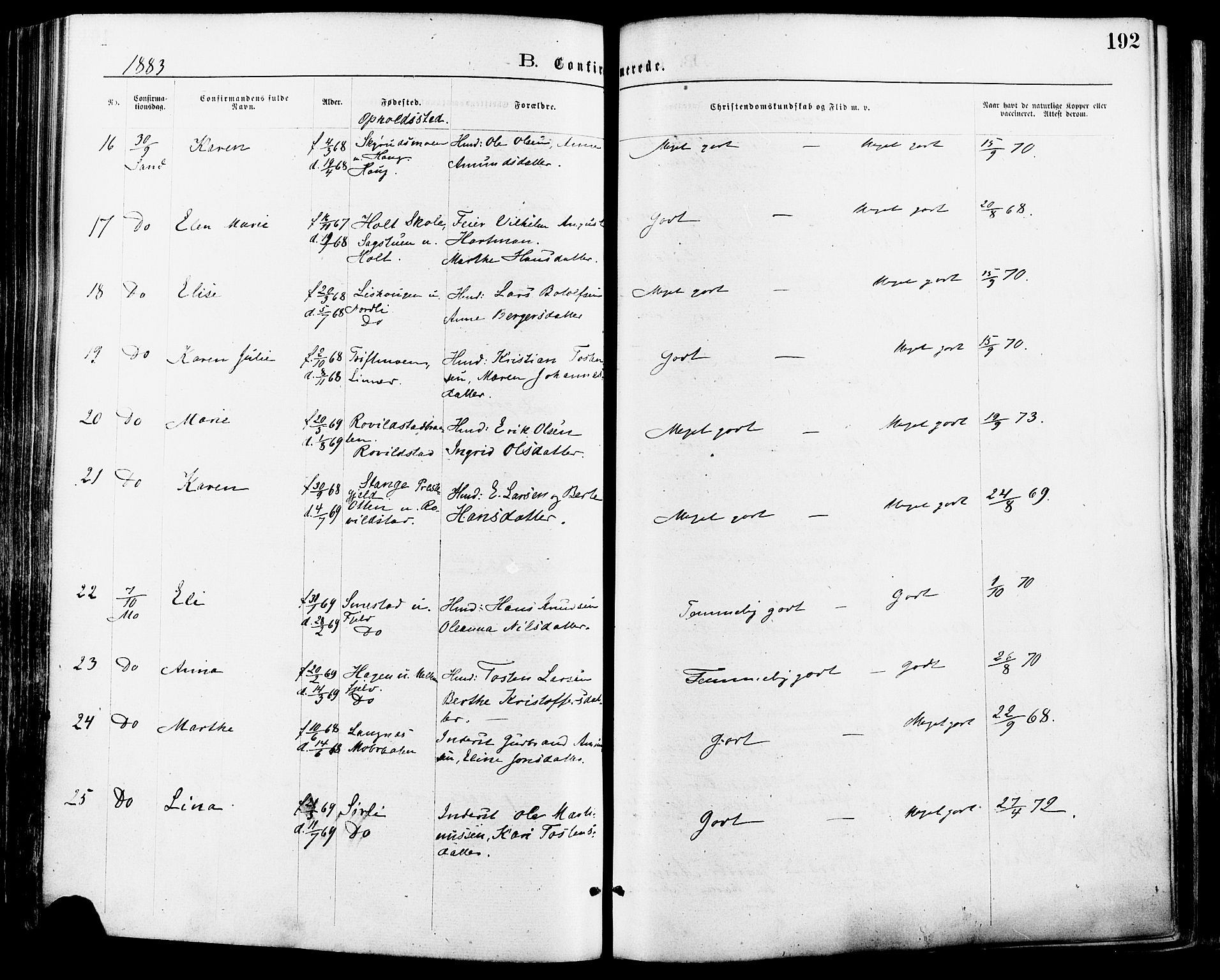 Nord-Odal prestekontor, AV/SAH-PREST-032/H/Ha/Haa/L0005: Parish register (official) no. 5, 1874-1885, p. 192