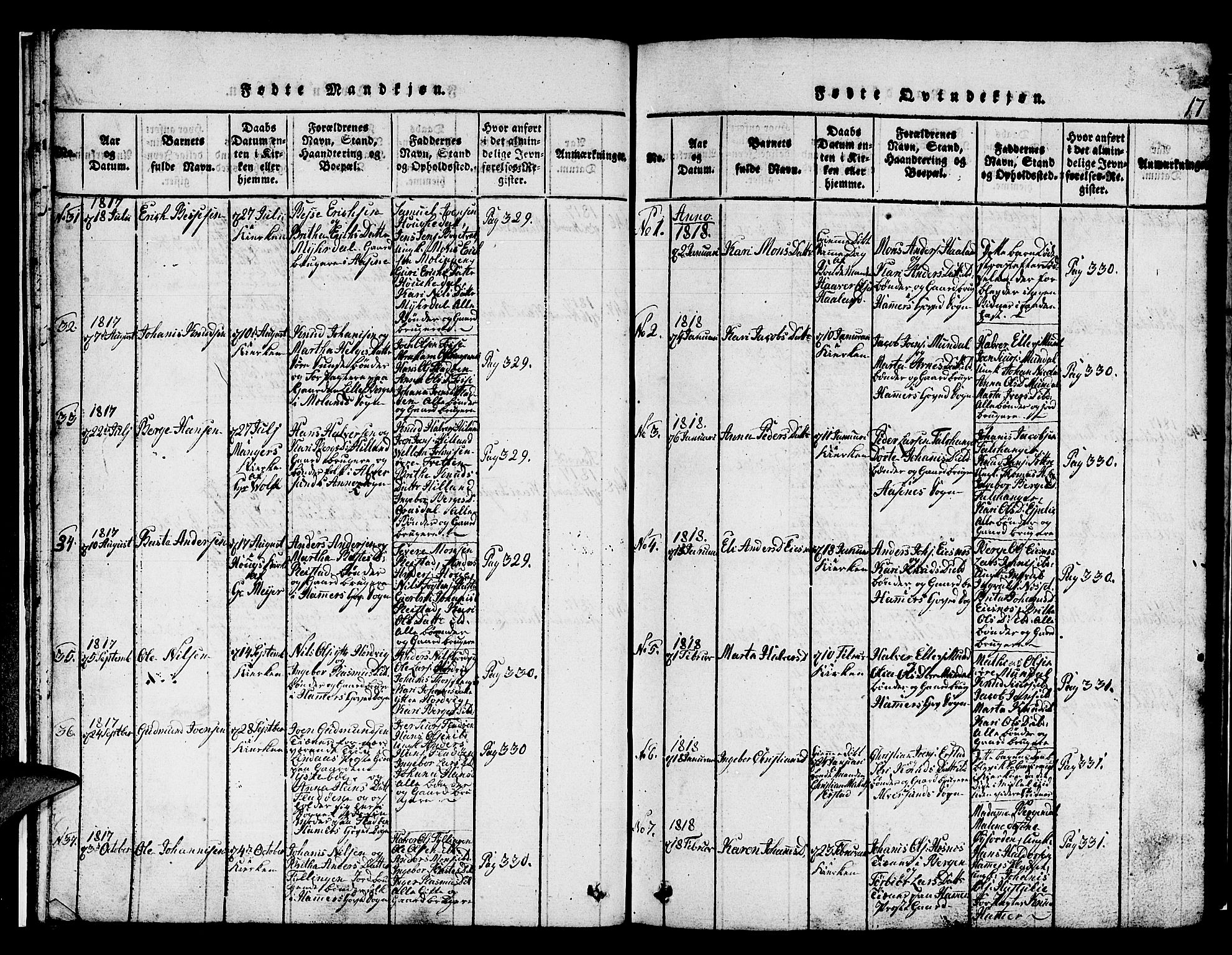 Hamre sokneprestembete, SAB/A-75501/H/Ha/Hab: Parish register (copy) no. A 1, 1816-1826, p. 17
