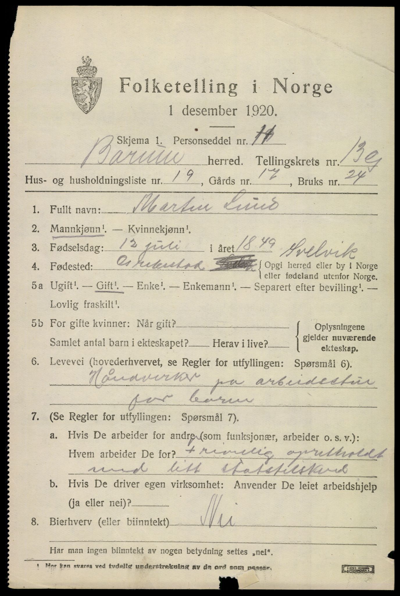 SAO, 1920 census for Bærum, 1920, p. 40232