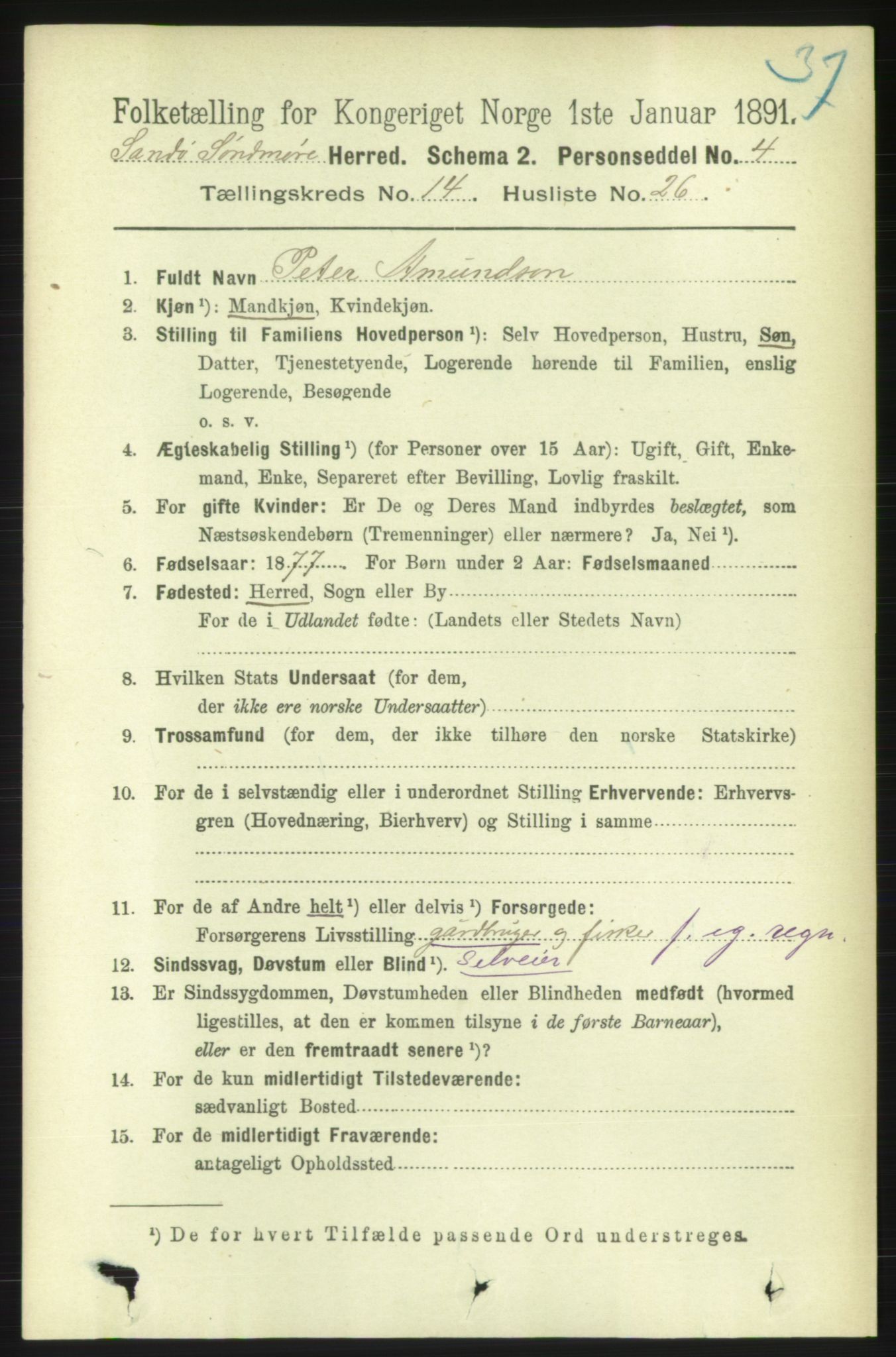 RA, 1891 census for 1514 Sande, 1891, p. 2986