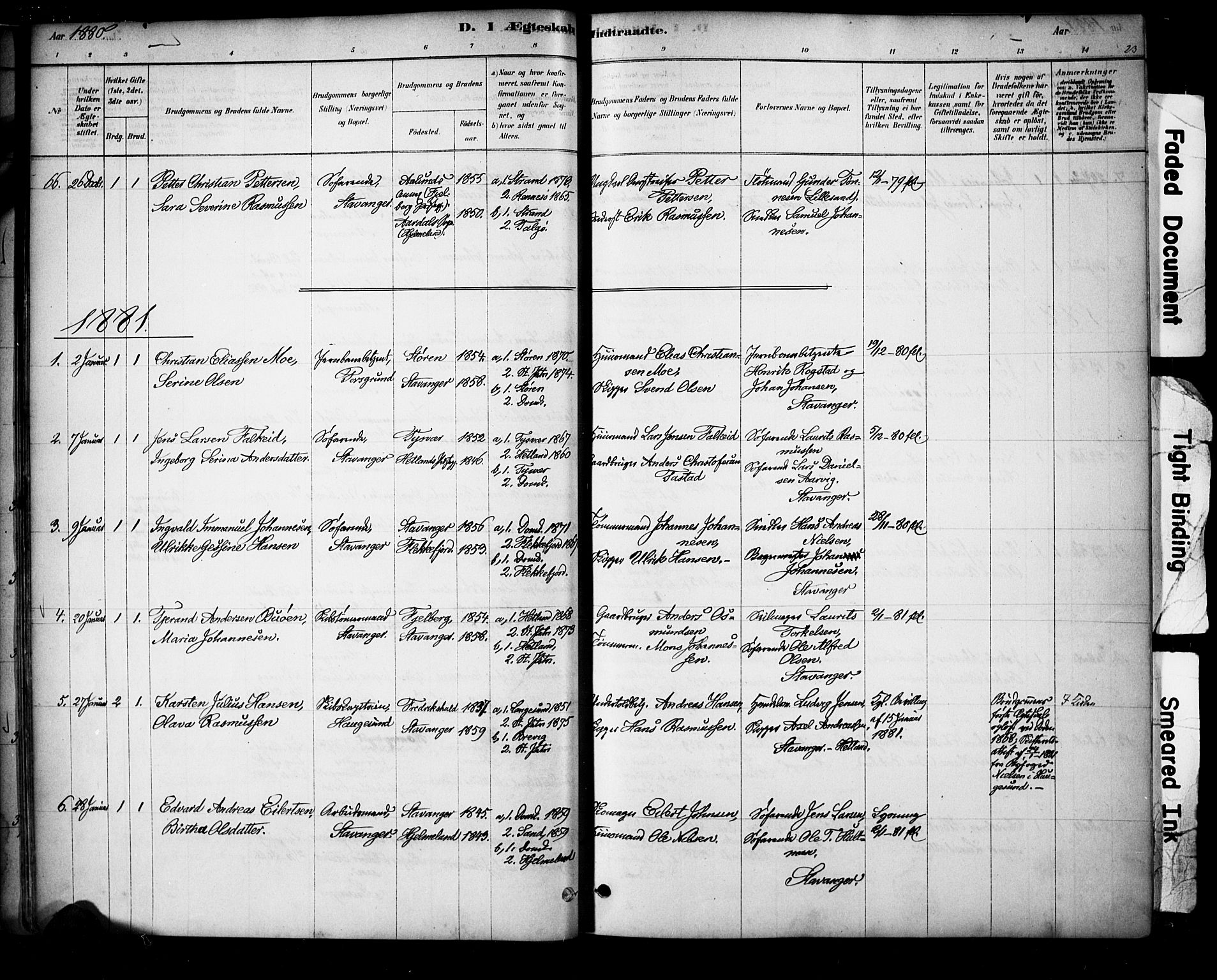 Domkirken sokneprestkontor, SAST/A-101812/001/30/30BA/L0029: Parish register (official) no. A 28, 1878-1904, p. 23