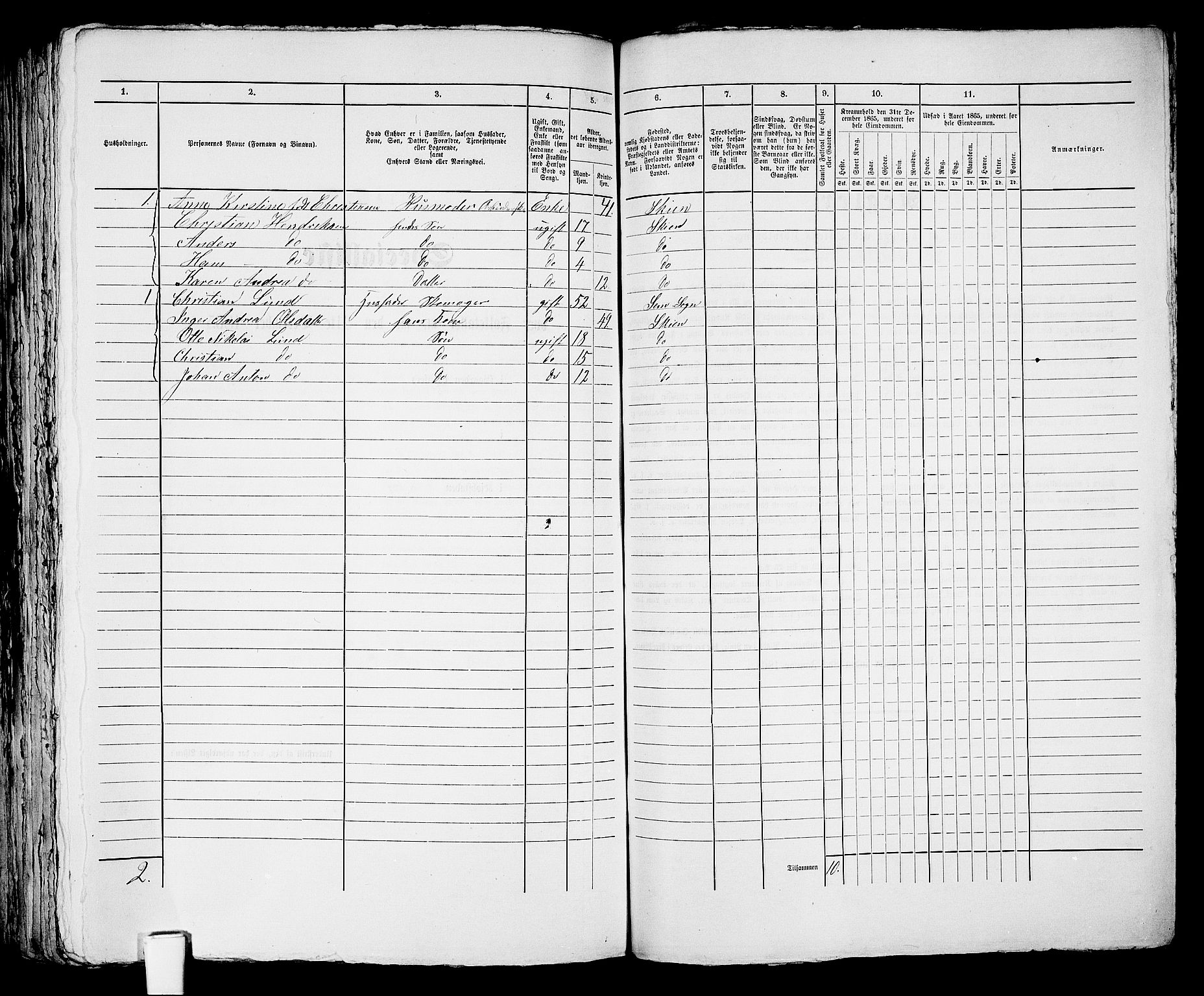 RA, 1865 census for Skien, 1865, p. 1157