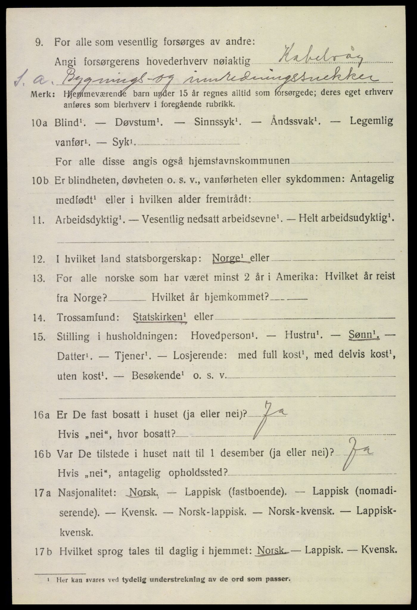 SAT, 1920 census for Vågan, 1920, p. 2952