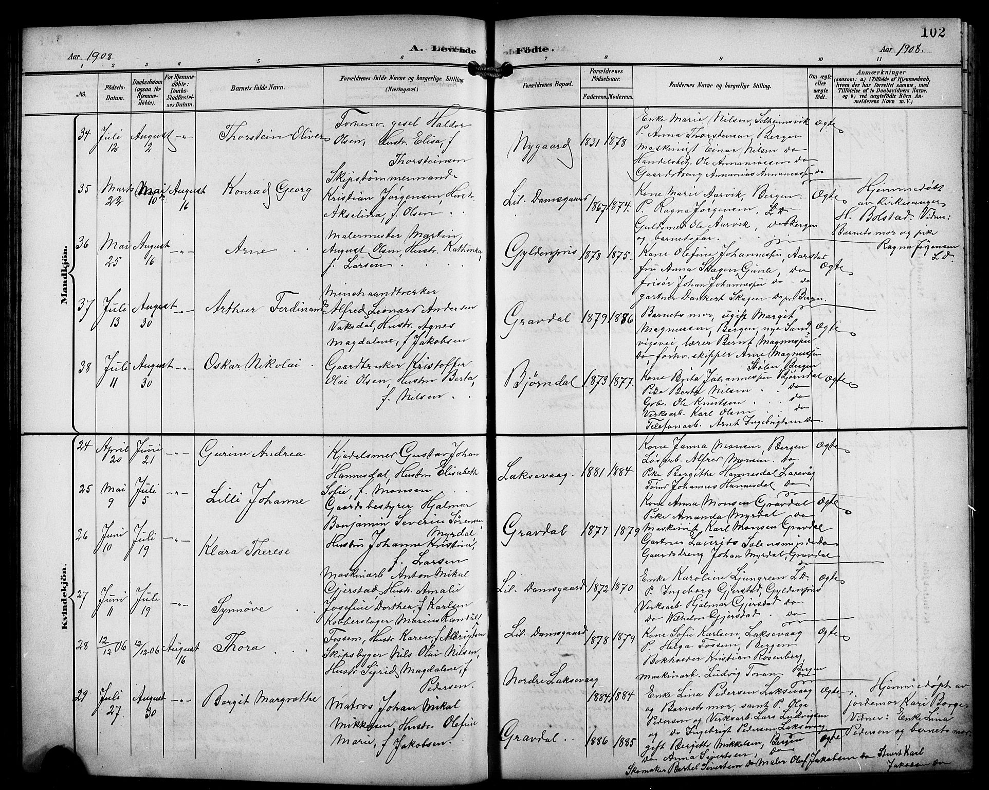 Laksevåg Sokneprestembete, AV/SAB-A-76501/H/Ha/Hab/Haba/L0004: Parish register (copy) no. A 4, 1899-1909, p. 102