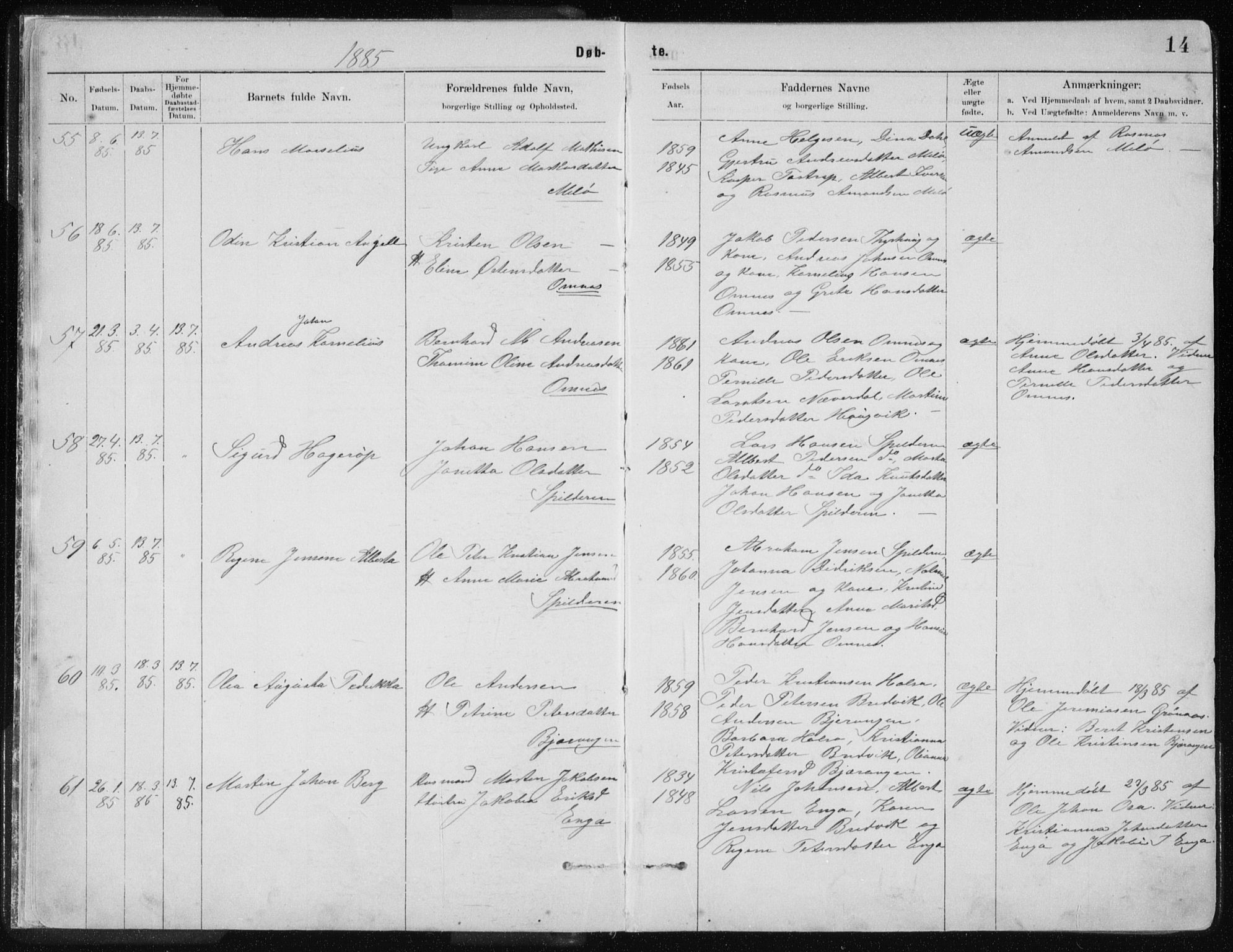 Ministerialprotokoller, klokkerbøker og fødselsregistre - Nordland, AV/SAT-A-1459/843/L0636: Parish register (copy) no. 843C05, 1884-1909, p. 14