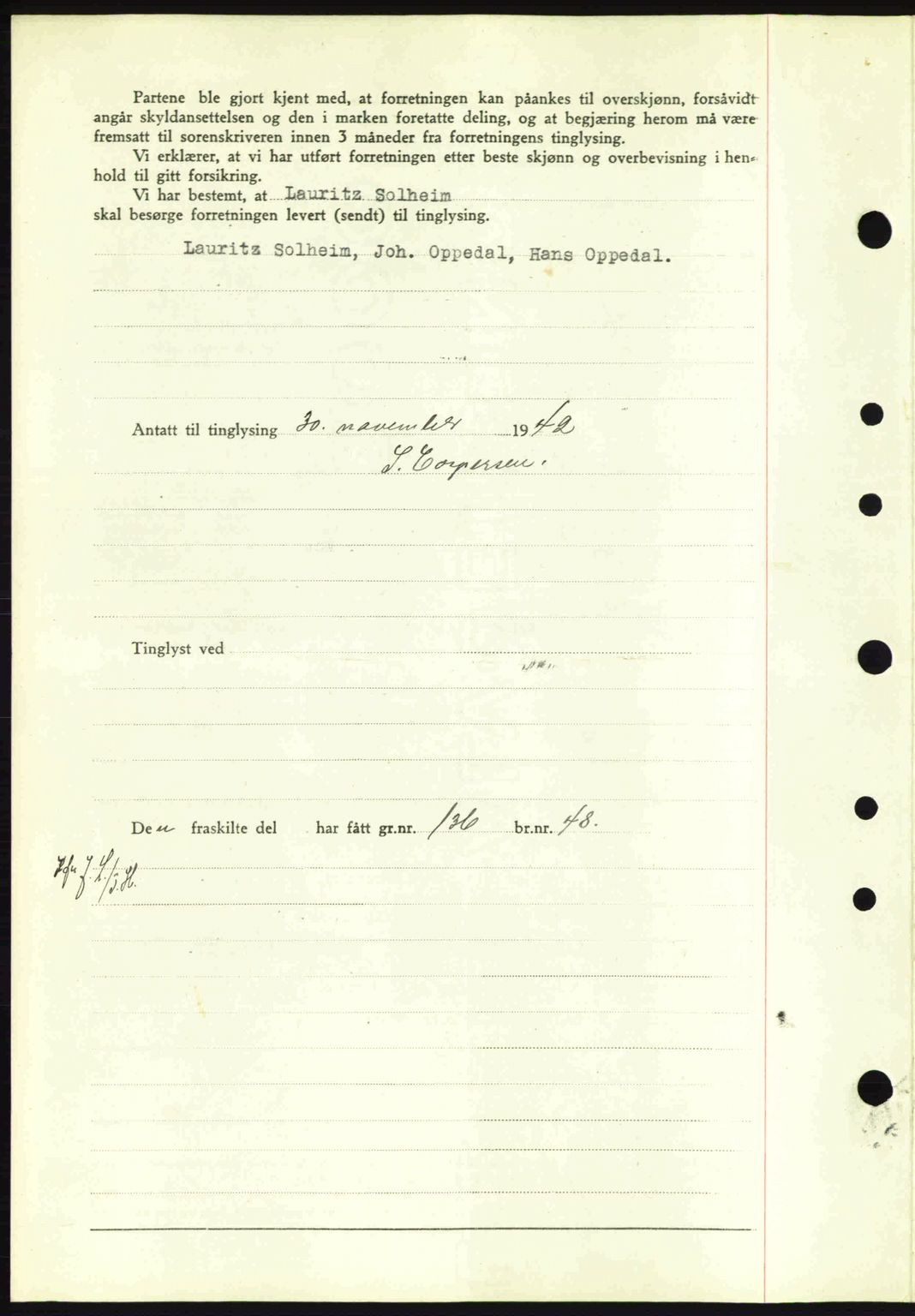 Nordfjord sorenskriveri, SAB/A-2801/02/02b/02bj/L0007: Mortgage book no. A7, 1941-1943, Diary no: : 1462/1942