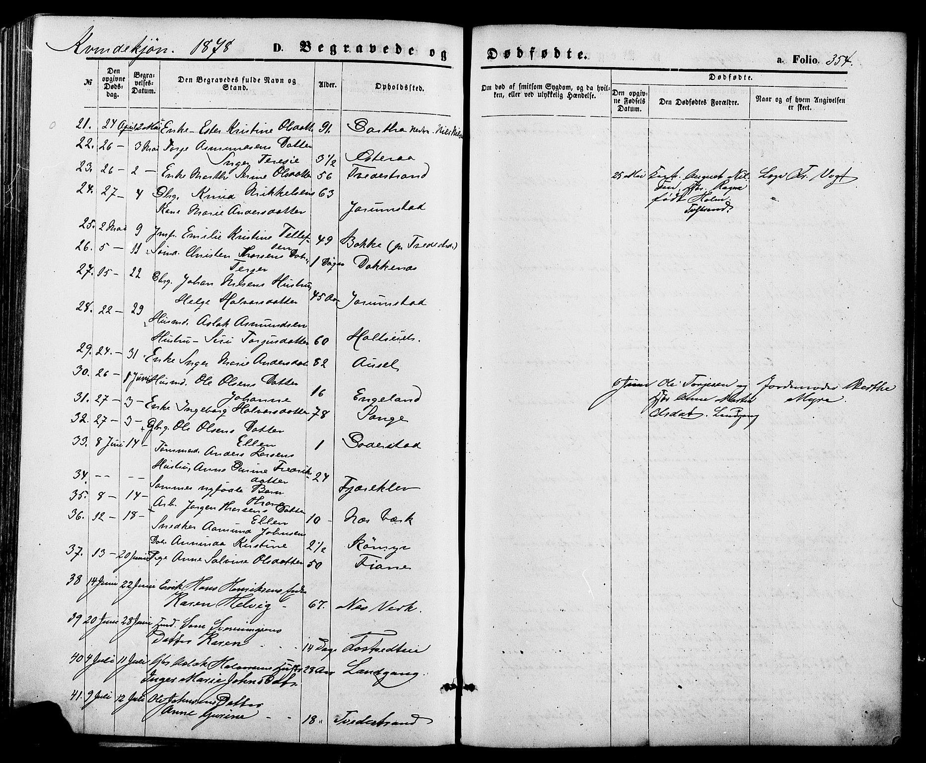 Holt sokneprestkontor, AV/SAK-1111-0021/F/Fa/L0010: Parish register (official) no. A 10, 1872-1885, p. 354