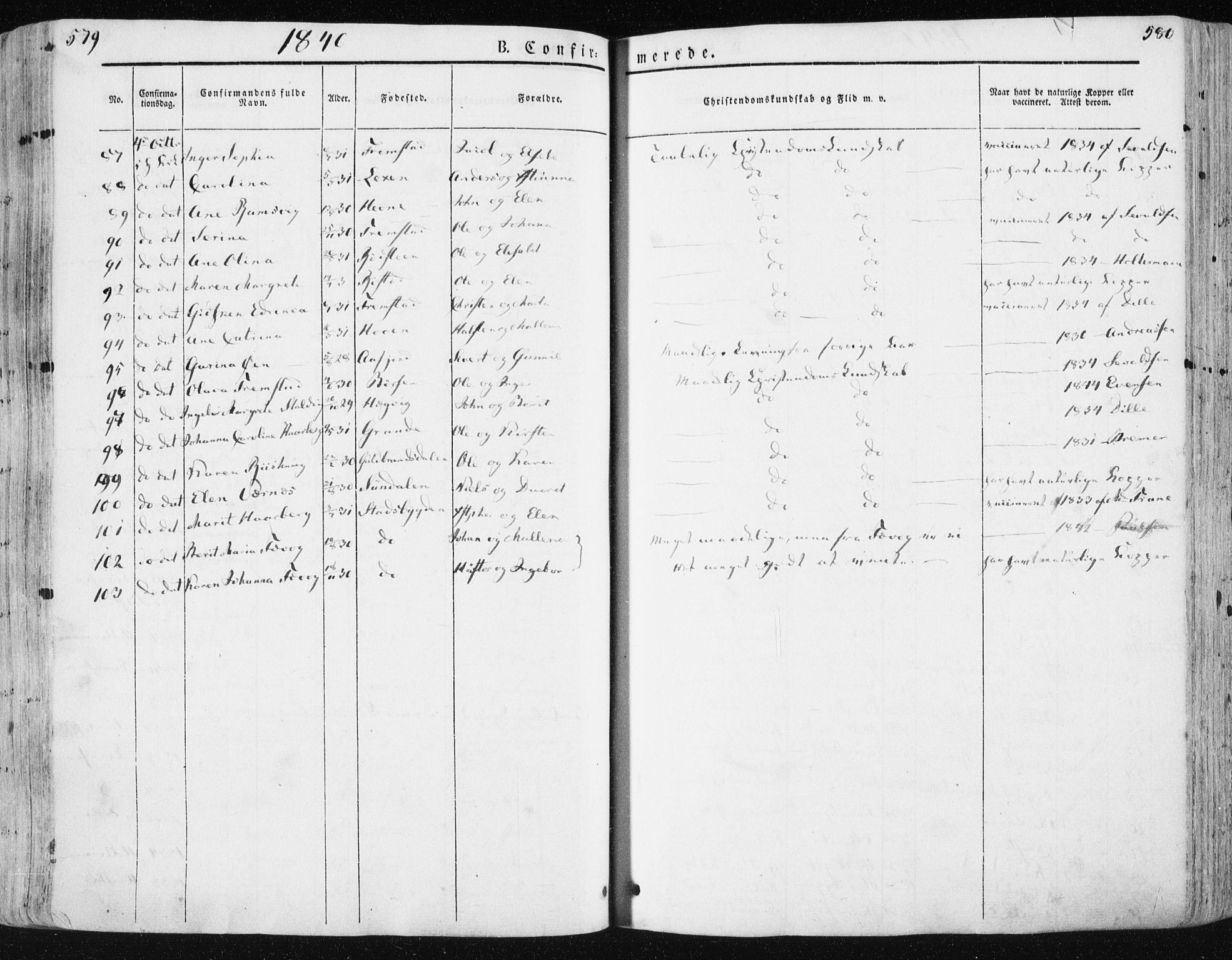 Ministerialprotokoller, klokkerbøker og fødselsregistre - Sør-Trøndelag, SAT/A-1456/659/L0736: Parish register (official) no. 659A06, 1842-1856, p. 579-580