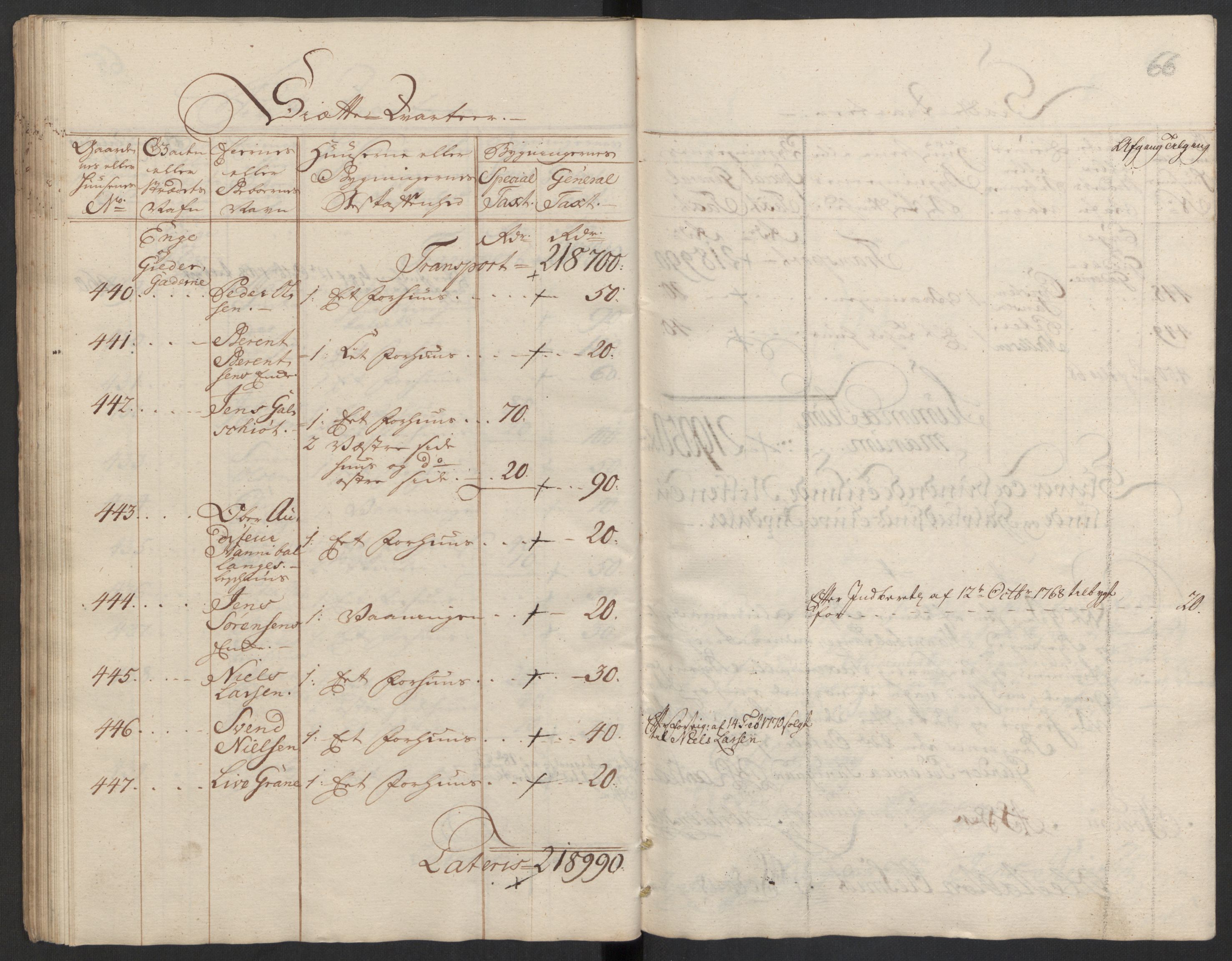 Kommersekollegiet, Brannforsikringskontoret 1767-1814, RA/EA-5458/F/Fa/L0008/0002: Bragernes / Branntakstprotokoll, 1767, p. 66