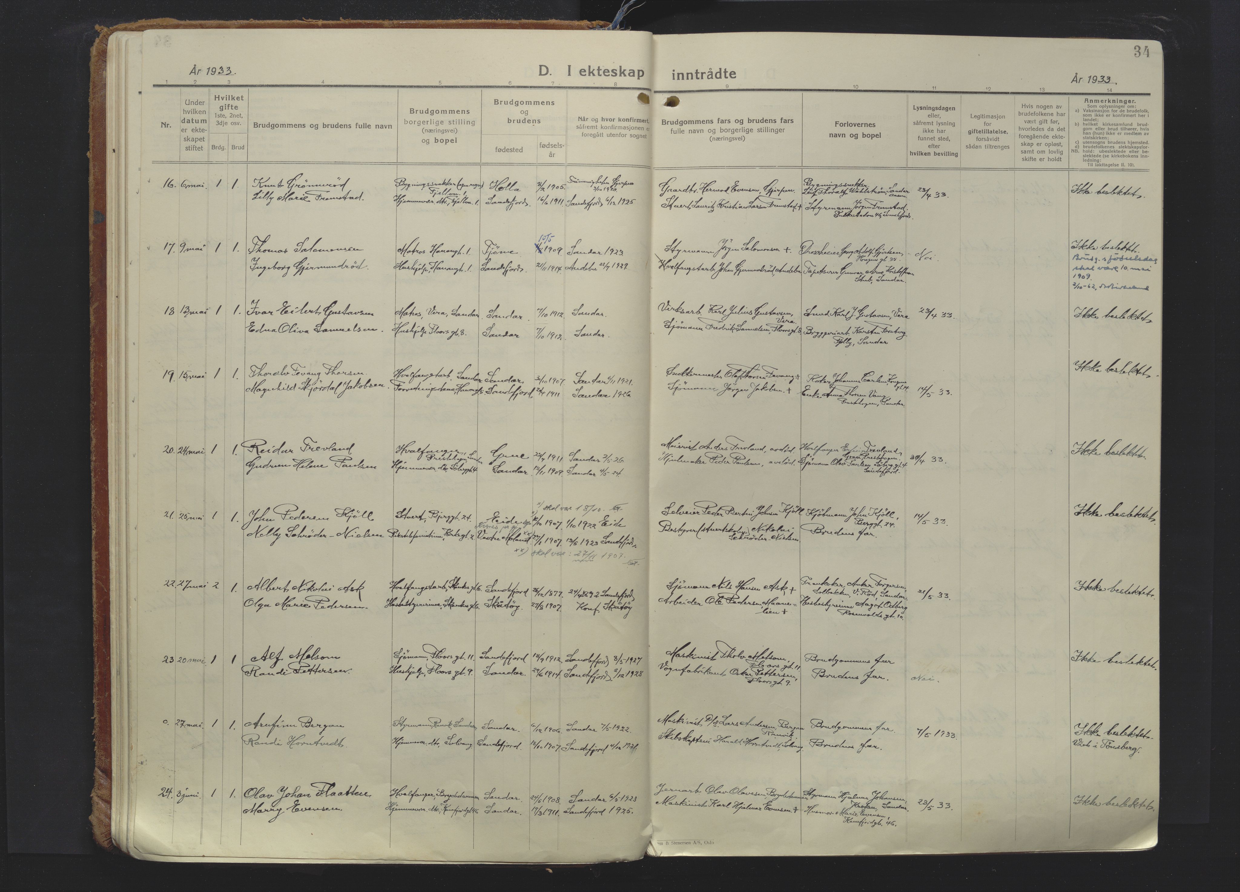 Sandefjord kirkebøker, AV/SAKO-A-315/F/Fa/L0009: Parish register (official) no. 9, 1926-1945, p. 34