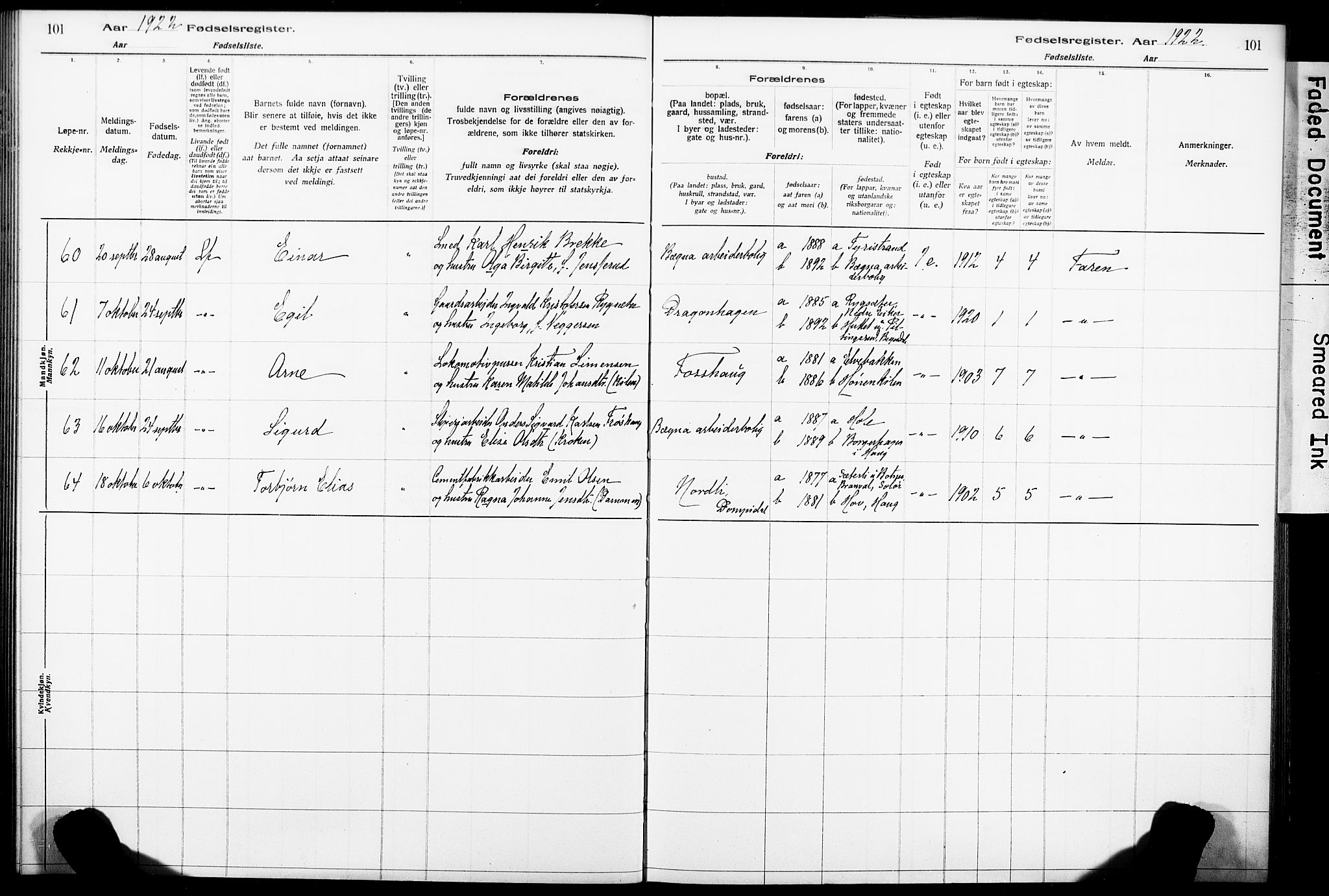 Norderhov kirkebøker, AV/SAKO-A-237/J/Ja/L0001: Birth register no. 1, 1916-1930, p. 101