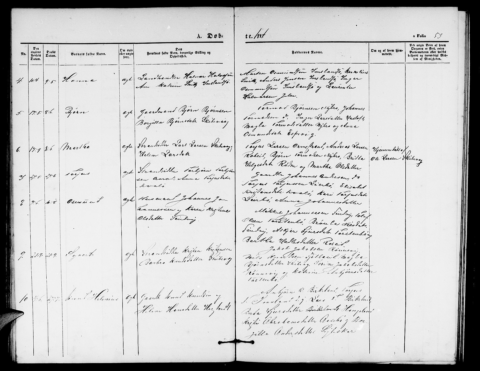 Vikedal sokneprestkontor, SAST/A-101840/01/V: Parish register (copy) no. B 4, 1868-1890, p. 53