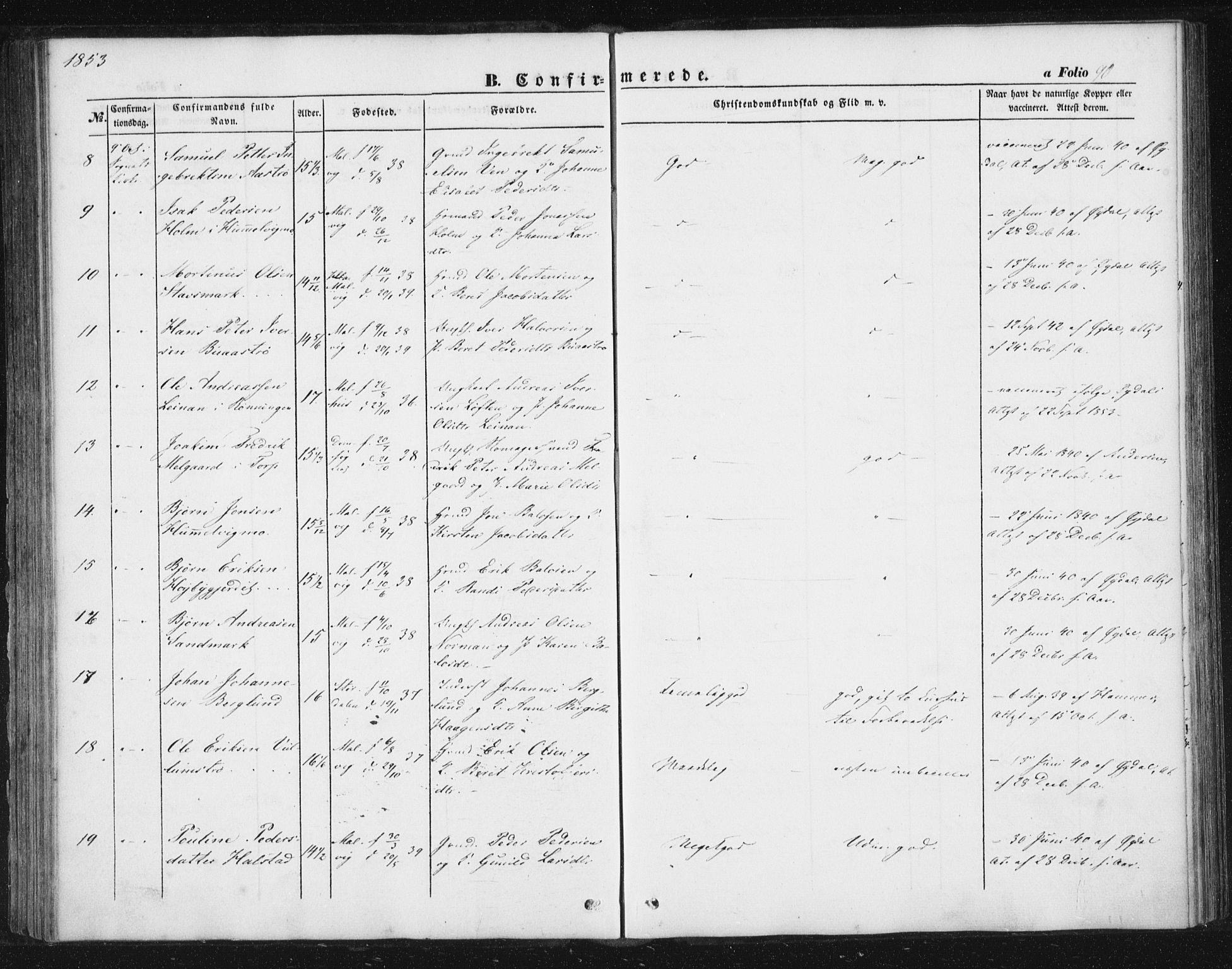 Ministerialprotokoller, klokkerbøker og fødselsregistre - Sør-Trøndelag, AV/SAT-A-1456/616/L0407: Parish register (official) no. 616A04, 1848-1856, p. 90