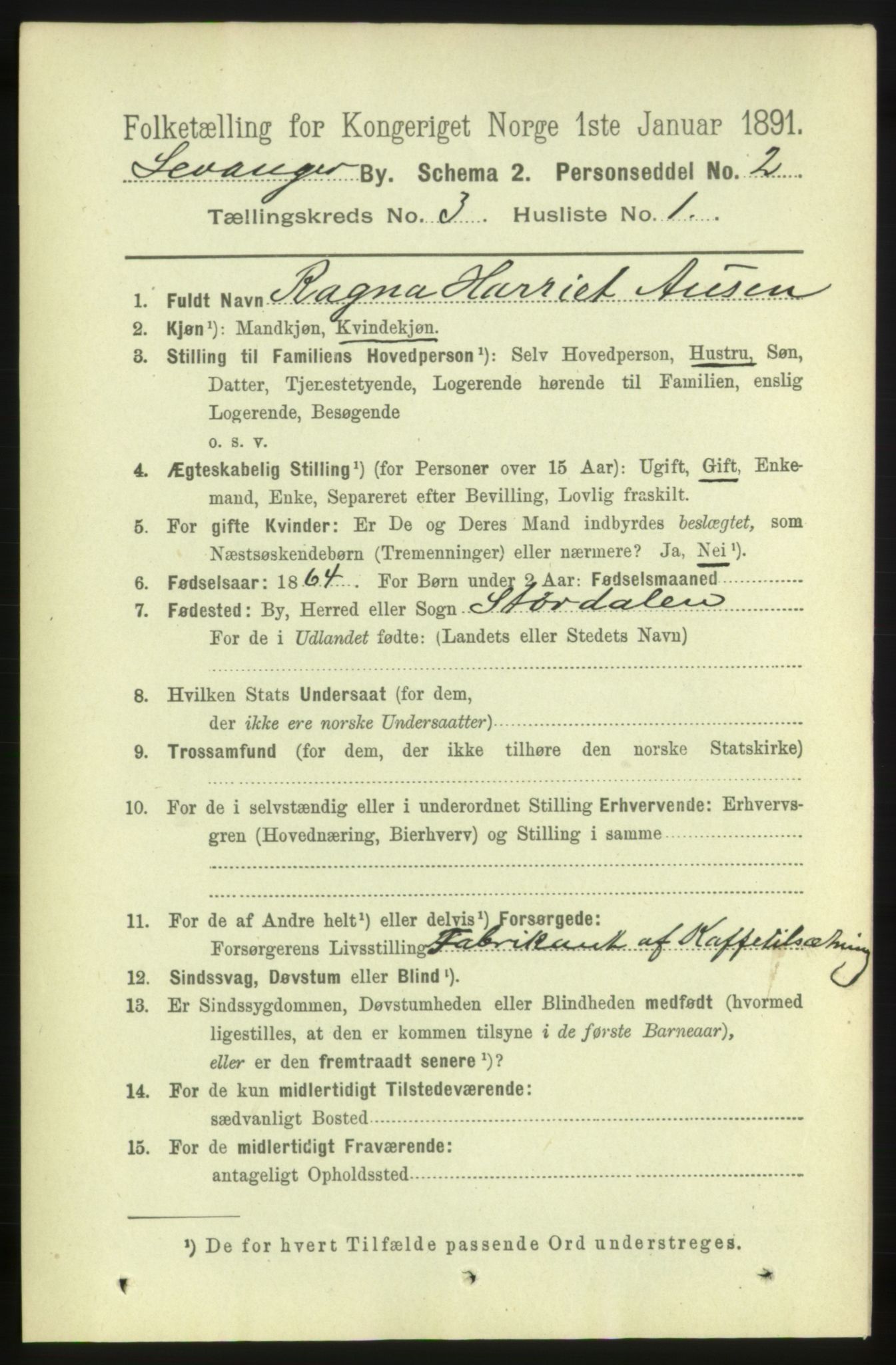 RA, 1891 census for 1701 Levanger, 1891, p. 951