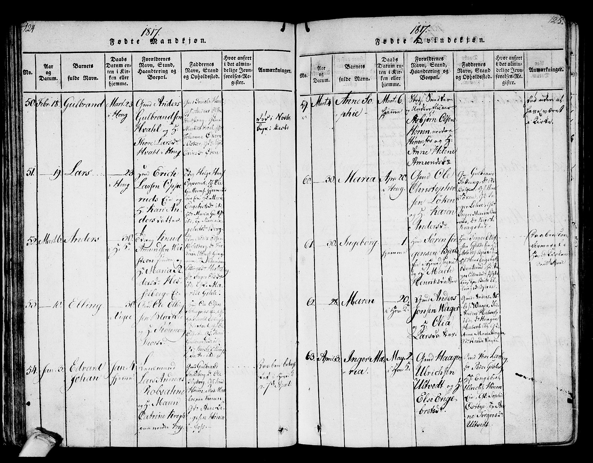 Norderhov kirkebøker, AV/SAKO-A-237/F/Fa/L0008: Parish register (official) no. 8, 1814-1833, p. 124-125