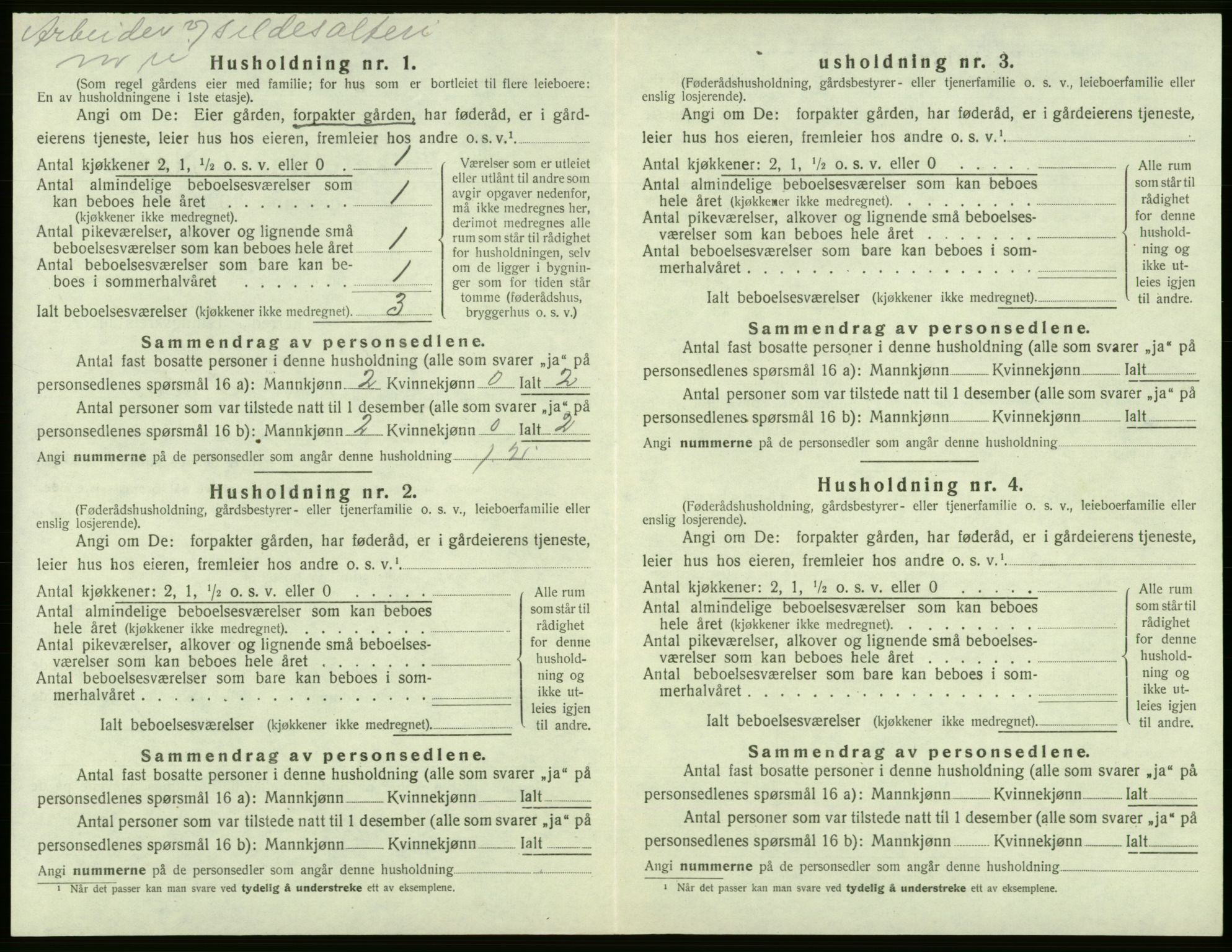 SAB, 1920 census for Tysnes, 1920, p. 1594