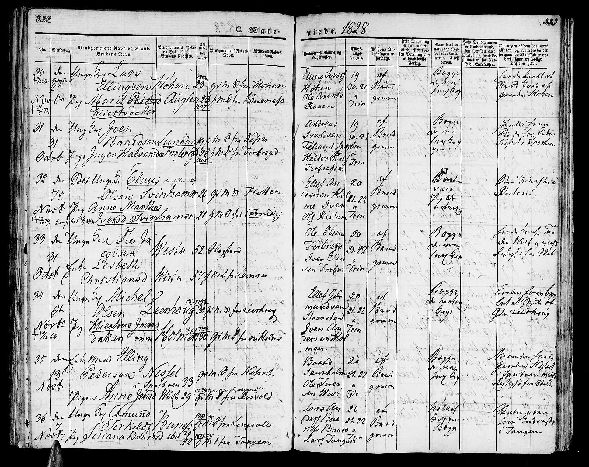 Ministerialprotokoller, klokkerbøker og fødselsregistre - Nord-Trøndelag, AV/SAT-A-1458/723/L0237: Parish register (official) no. 723A06, 1822-1830, p. 332-333