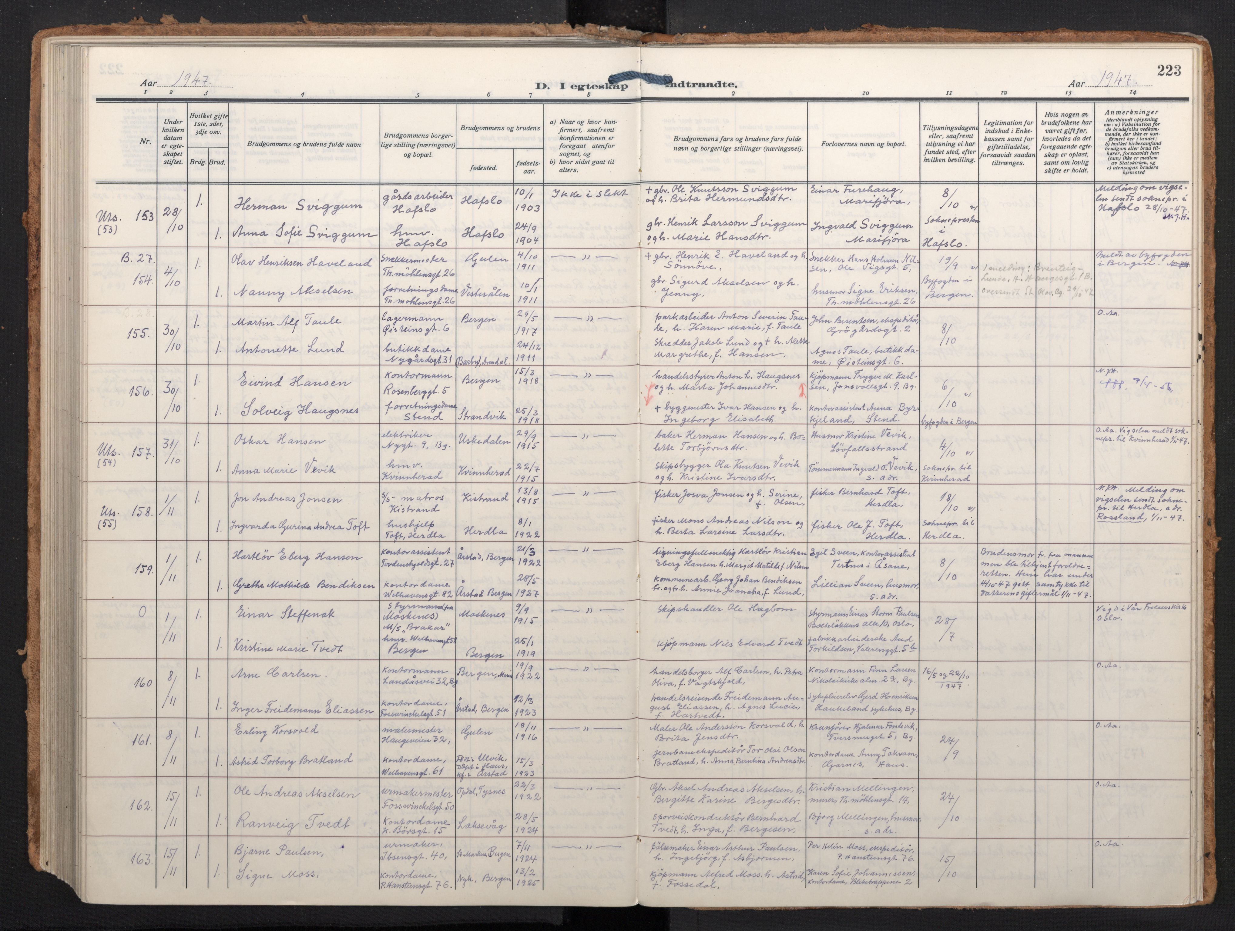 Johanneskirken sokneprestembete, AV/SAB-A-76001/H/Haa/L0014: Parish register (official) no. D 3, 1929-1949, p. 222b-223a