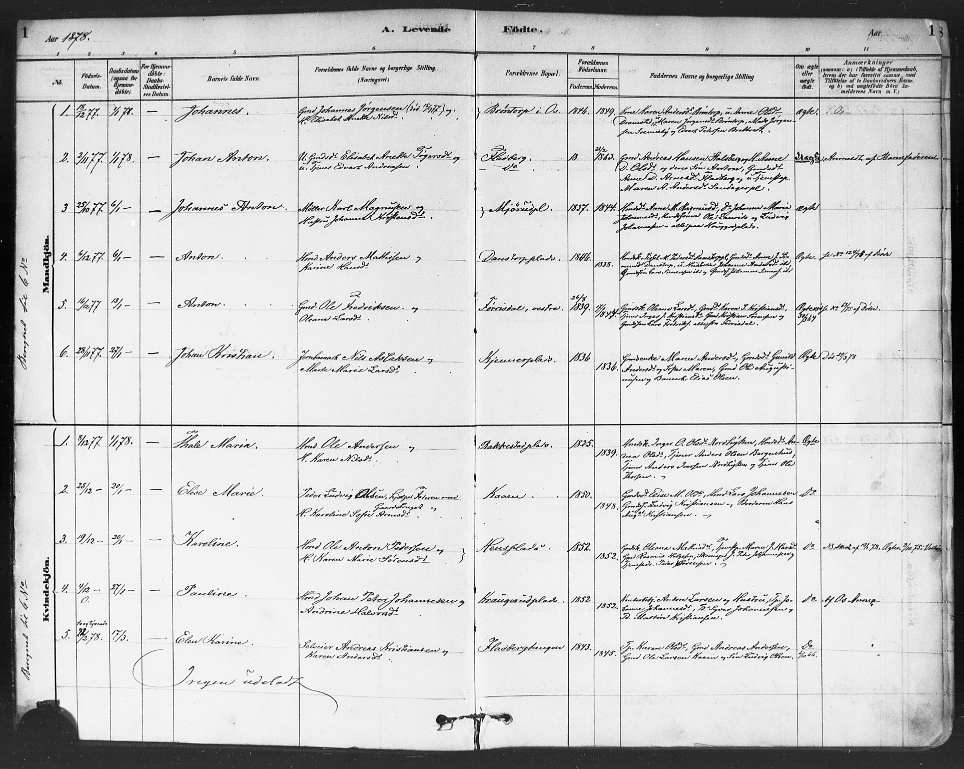 Rakkestad prestekontor Kirkebøker, AV/SAO-A-2008/F/Fa/L0012: Parish register (official) no. I 12, 1878-1893, p. 1