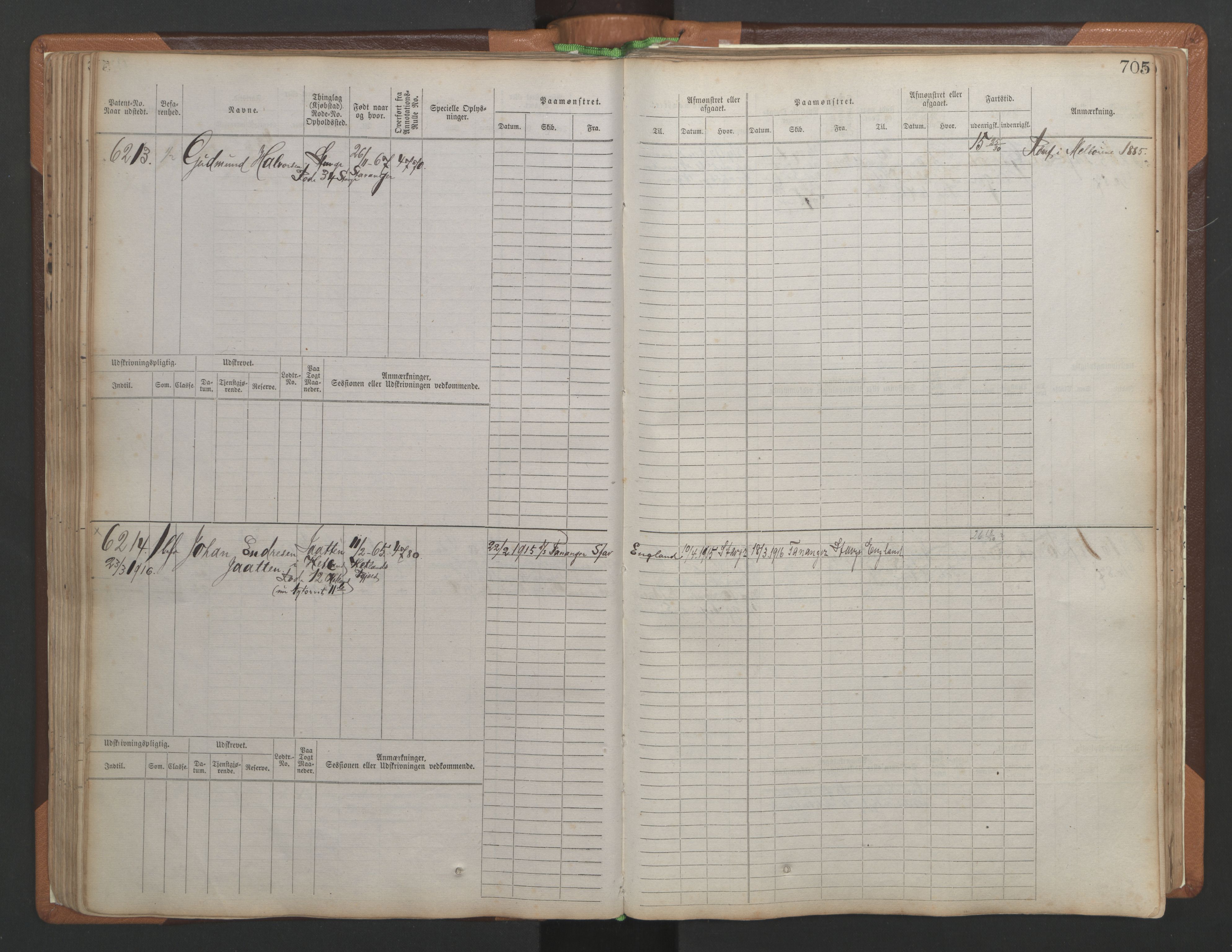 Stavanger sjømannskontor, AV/SAST-A-102006/F/Fb/Fbb/L0010: Sjøfartshovedrulle, patentnr. 6007-6606 (del 1), 1887-1896, p. 109