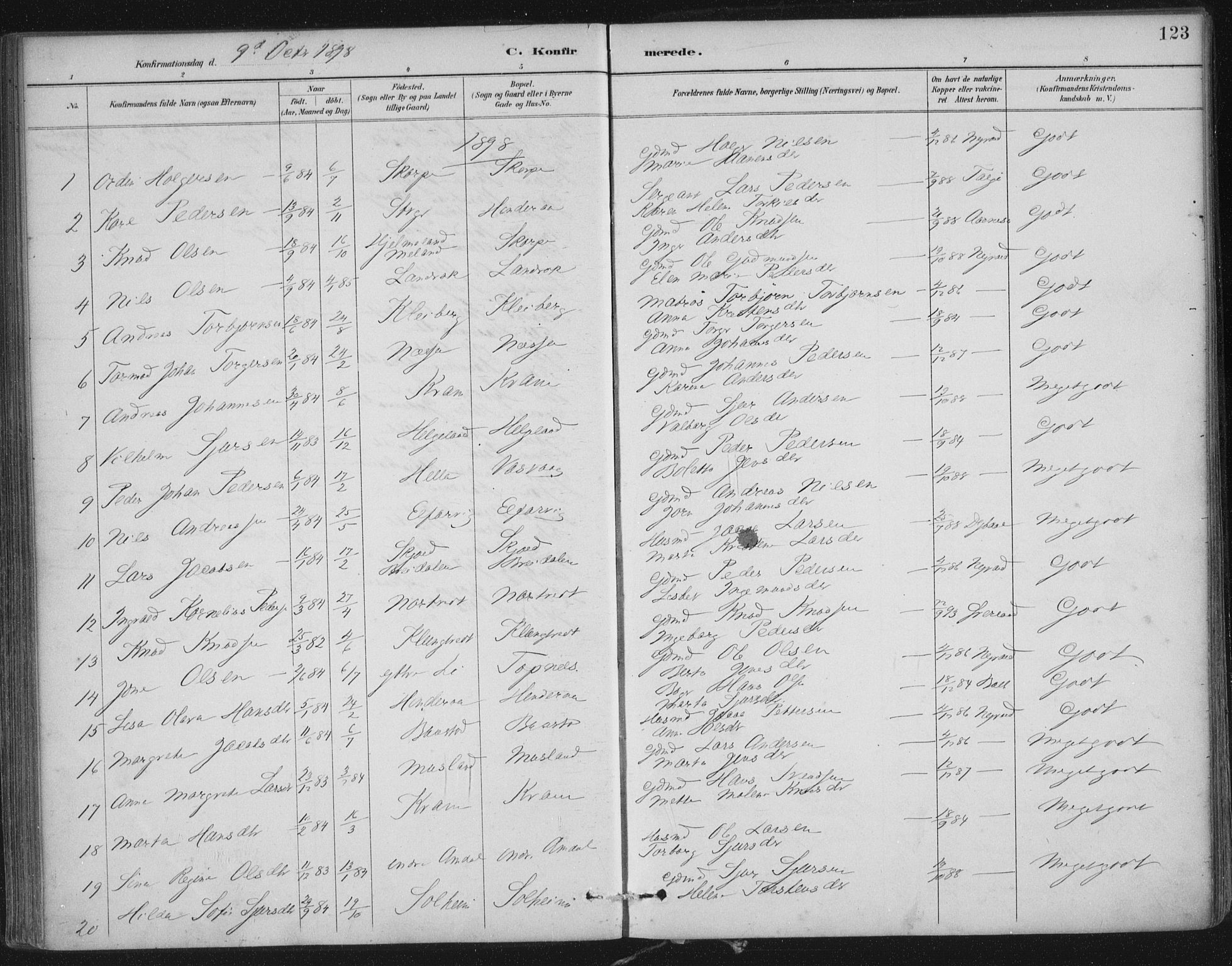 Nedstrand sokneprestkontor, SAST/A-101841/01/IV: Parish register (official) no. A 12, 1887-1915, p. 123