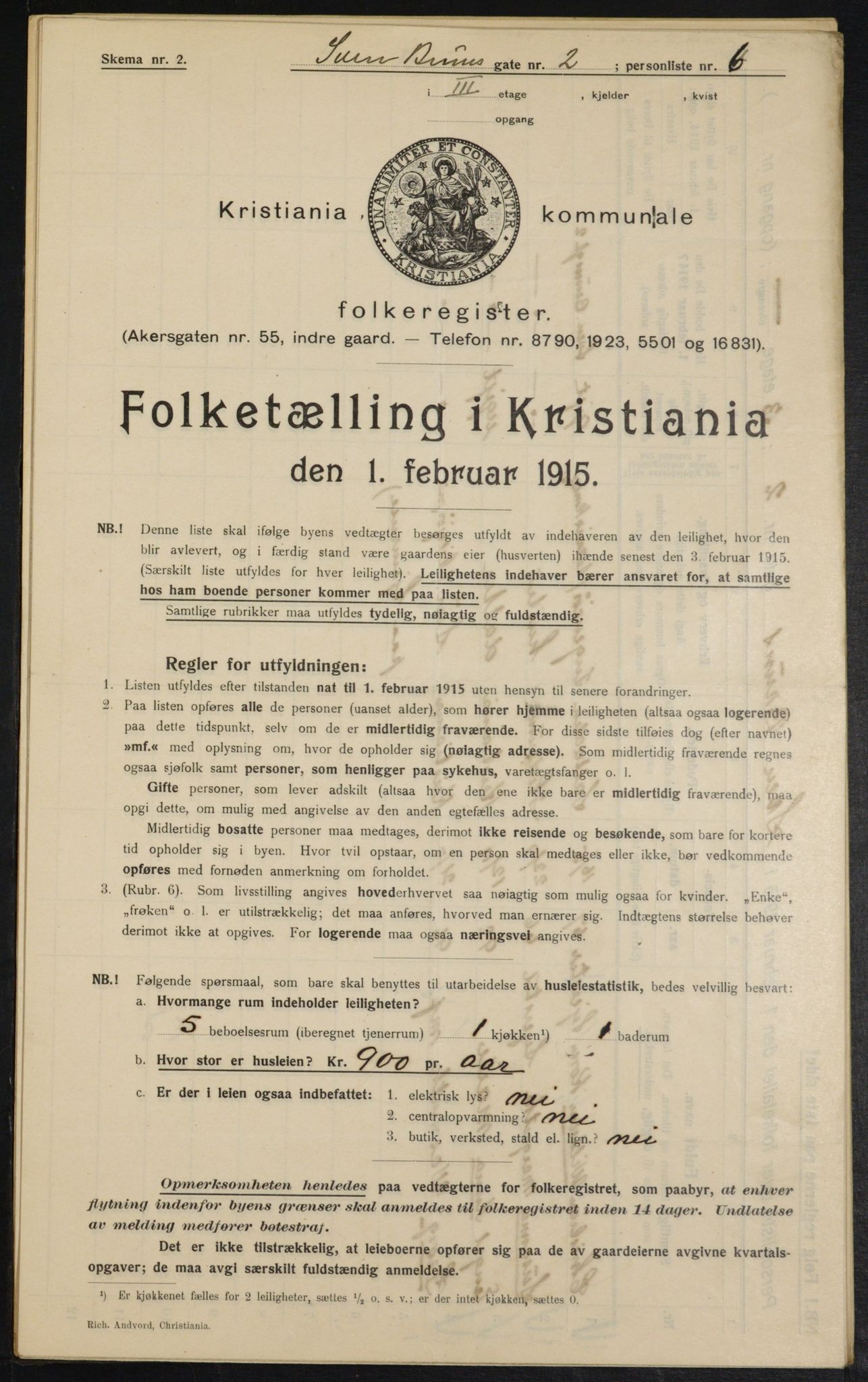 OBA, Municipal Census 1915 for Kristiania, 1915, p. 105036