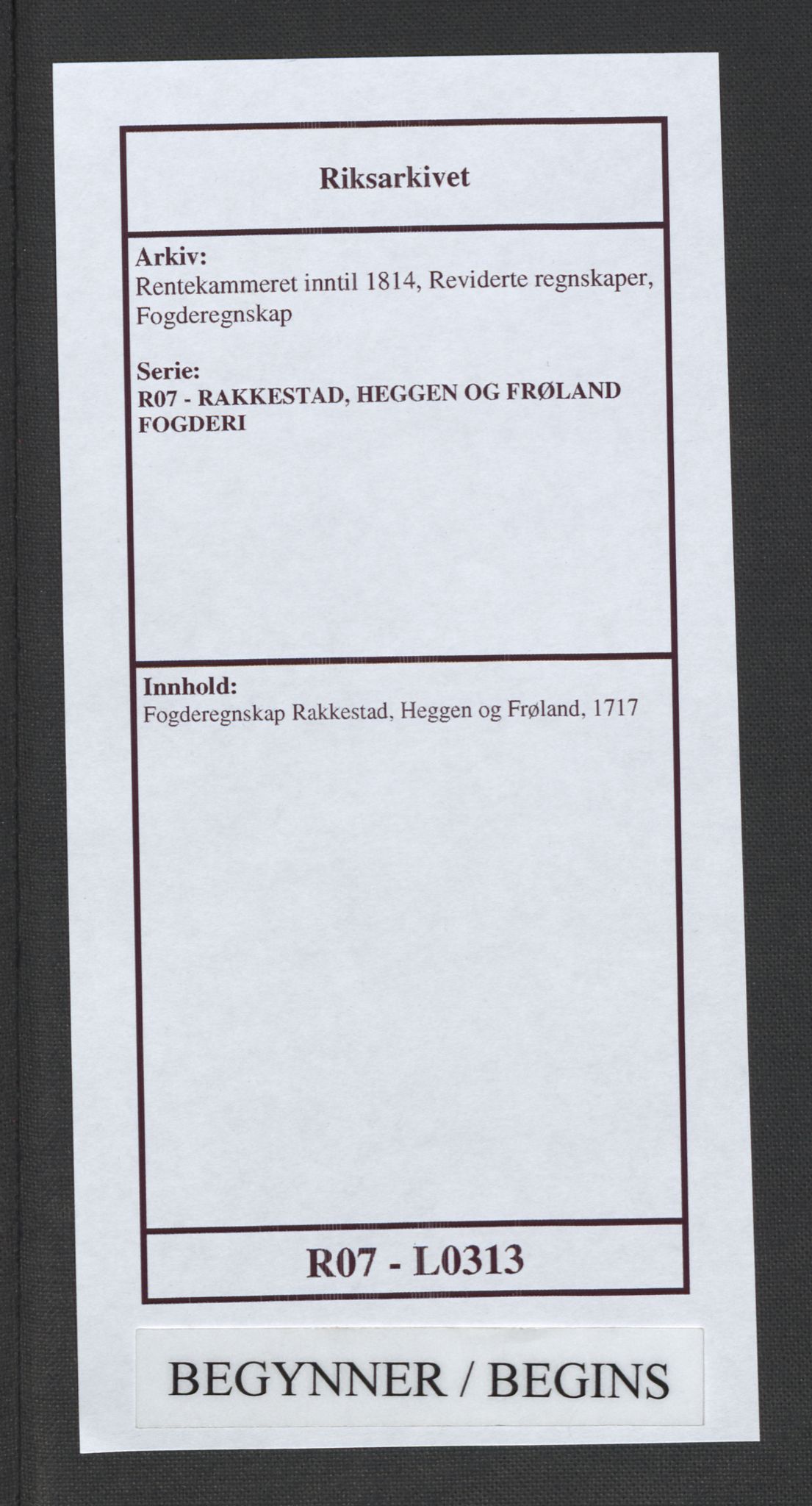 Rentekammeret inntil 1814, Reviderte regnskaper, Fogderegnskap, AV/RA-EA-4092/R07/L0313: Fogderegnskap Rakkestad, Heggen og Frøland, 1717, p. 1