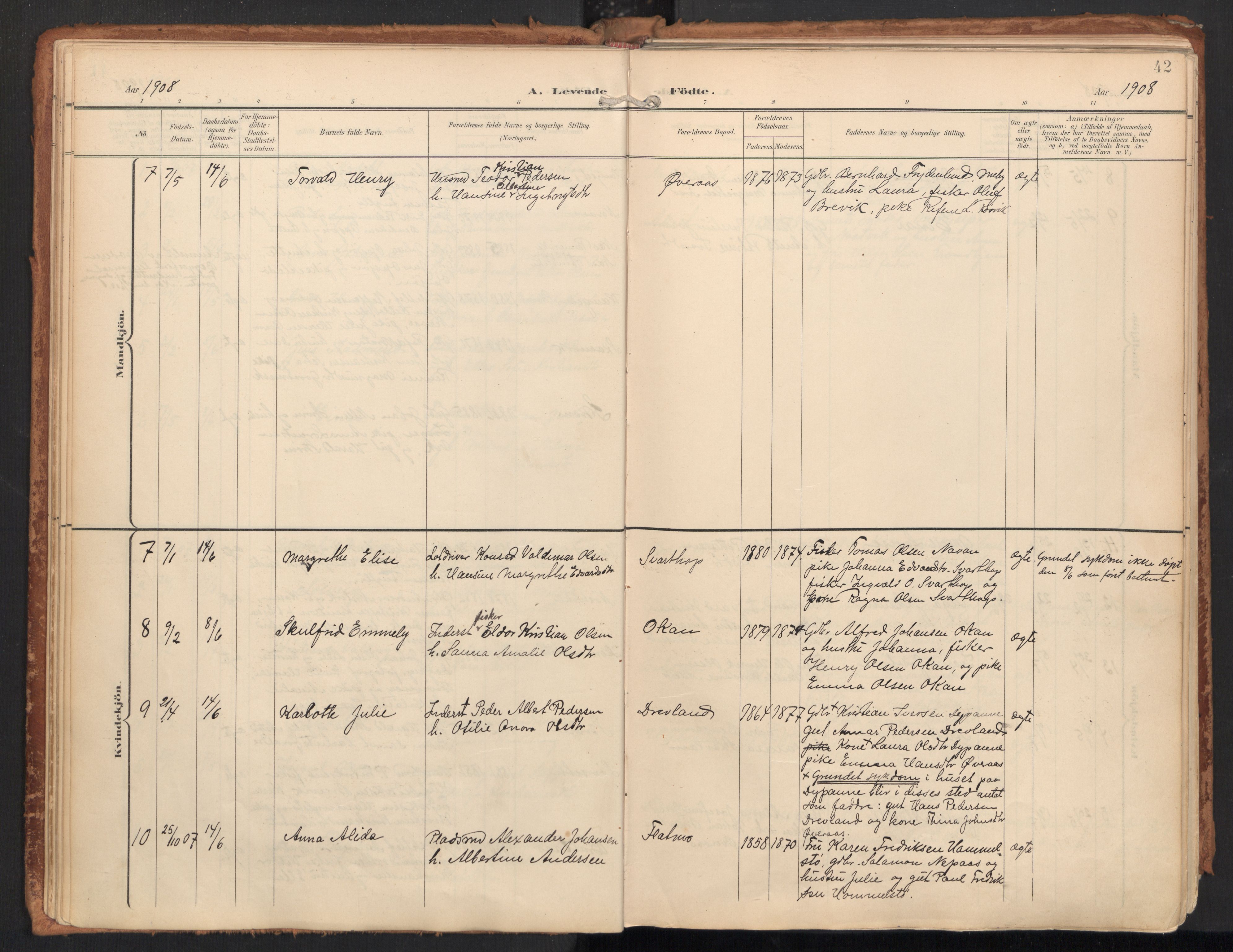 Ministerialprotokoller, klokkerbøker og fødselsregistre - Nordland, AV/SAT-A-1459/814/L0227: Parish register (official) no. 814A08, 1899-1920, p. 42