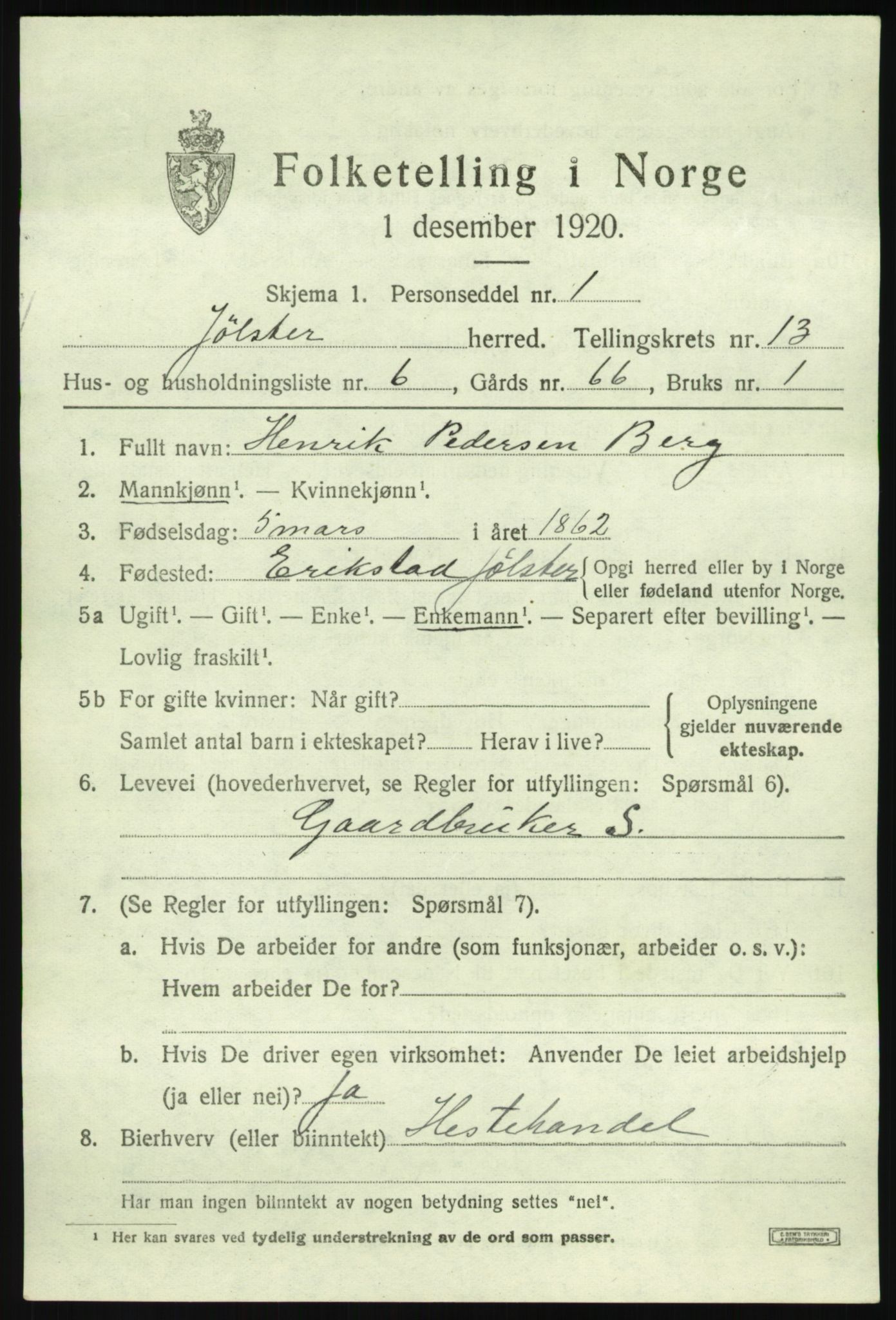 SAB, 1920 census for Jølster, 1920, p. 6090