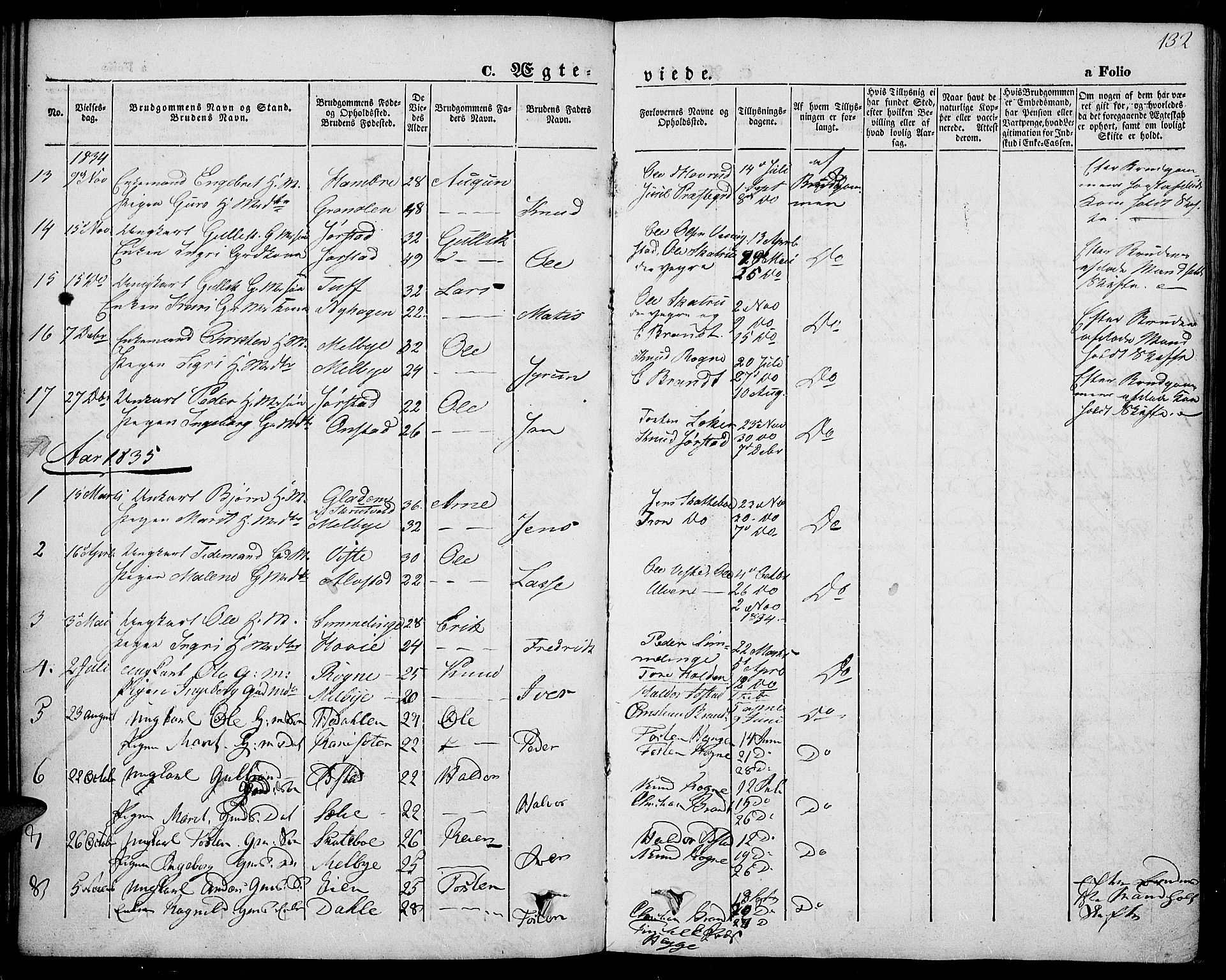 Slidre prestekontor, SAH/PREST-134/H/Ha/Haa/L0004: Parish register (official) no. 4, 1831-1848, p. 132
